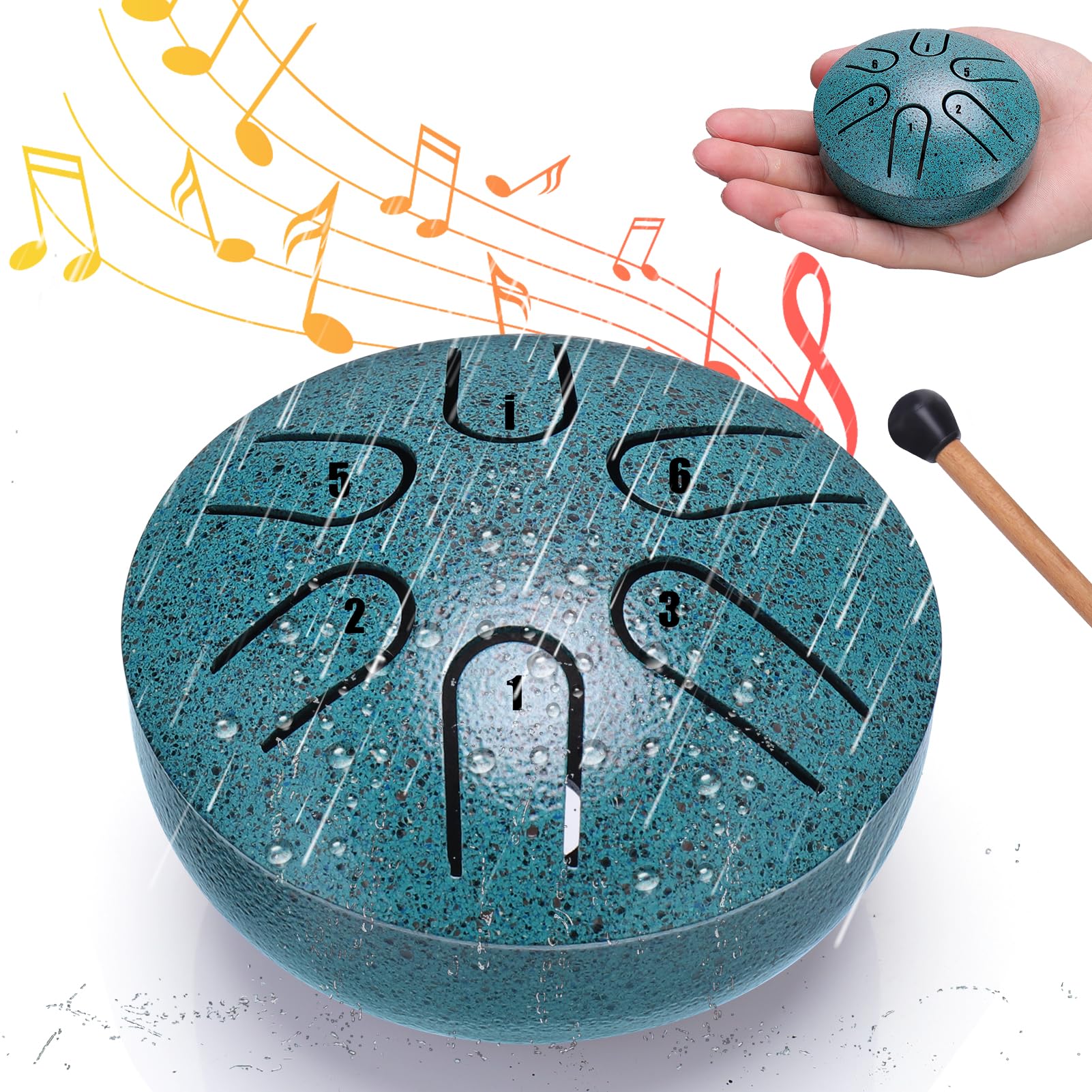 BUSOHA Rain Drum for Outside - 3 Inches 6 Notes Steel Tongue Drum Rain Chime, Drum Rain Chime Waterproof, Rain Drum for Garden I