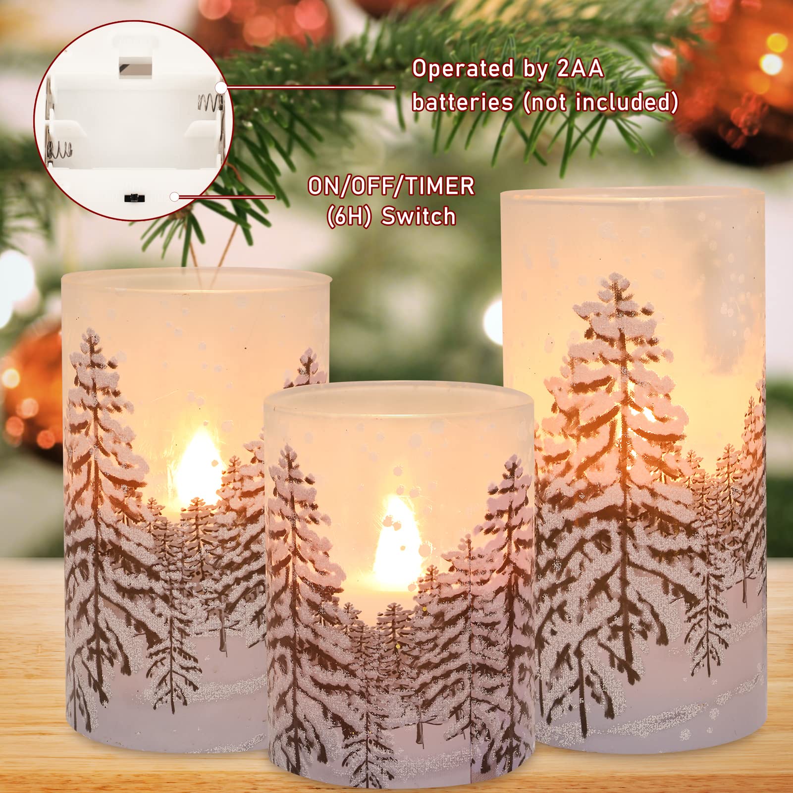 Silverstro Christmas Tree Flameless Candles With Remote Control & Timer Function, Real Wax Glass Candles, Home Party Wedding Hol
