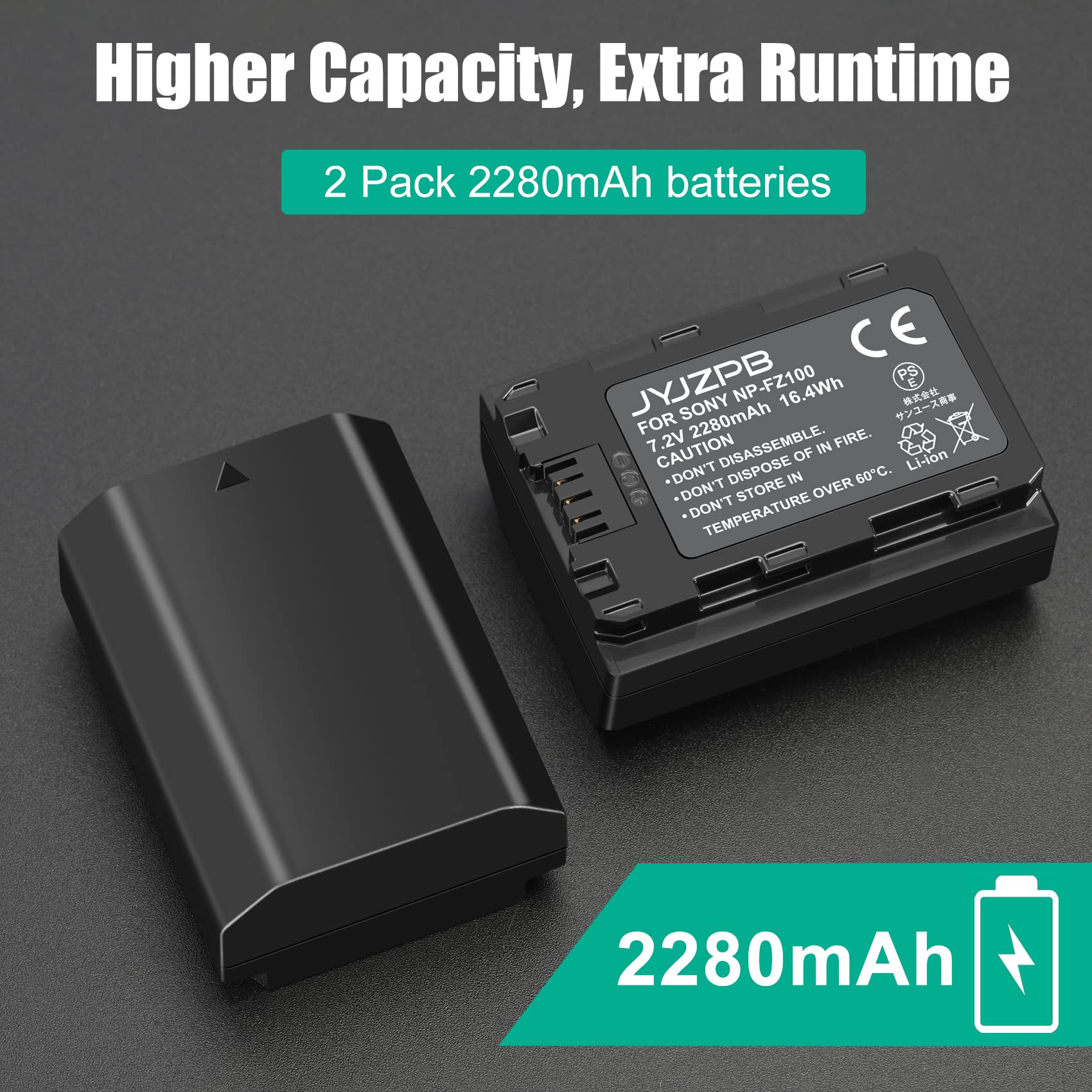 Jyjzpb Np Fz100 Battery Replacement And A7Iii Battery Charger For Sony A7 Iii, Sony A1, Alpha A7R Iii, A7R Iv, A9, A9 Ii, A6600,