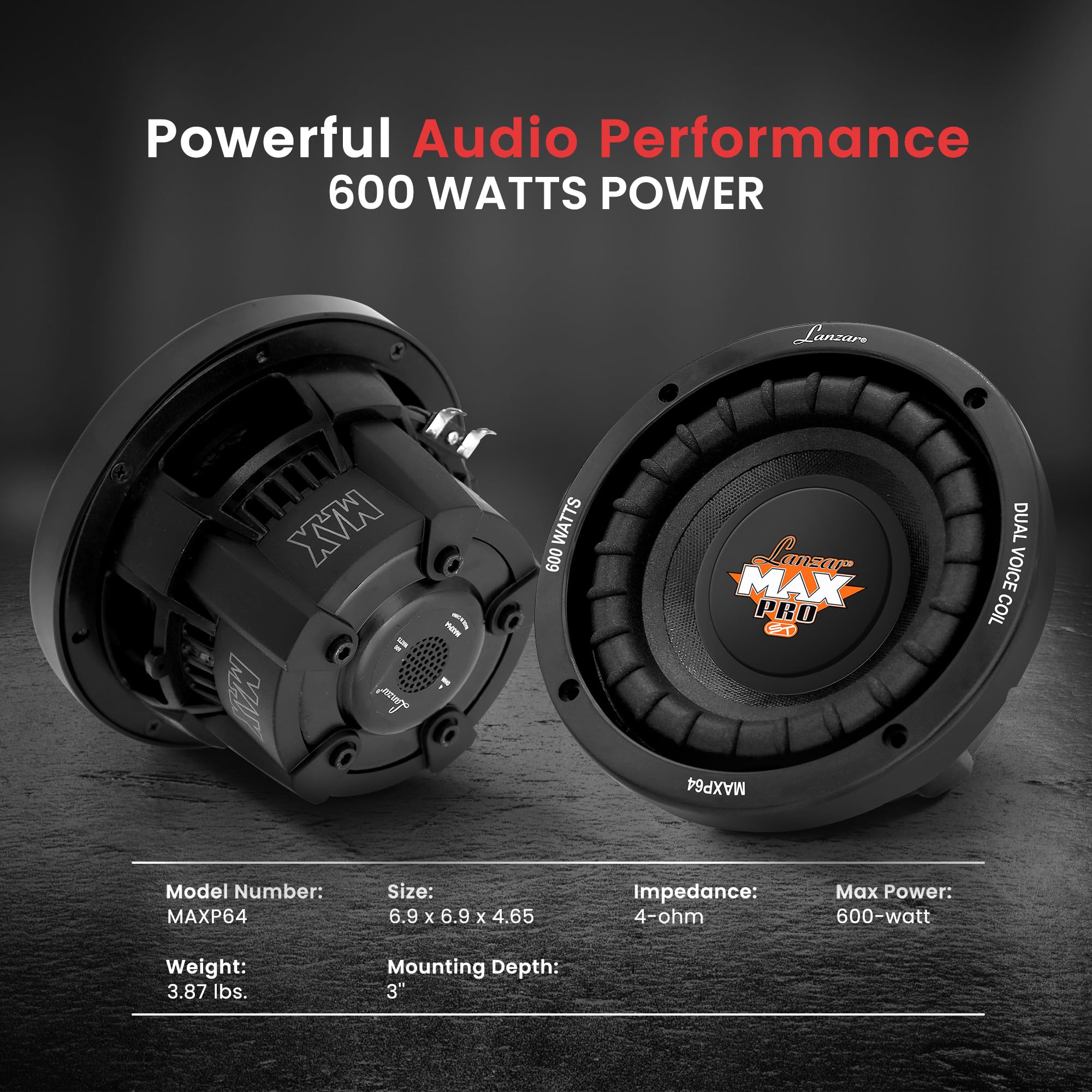 Lanzar 6.5? Car Subwoofer Speaker   Black Non Pressed Paper Cone, Aluminum Voice Coil, 4 Ohm Impedance, 600 Watt Power And Foam