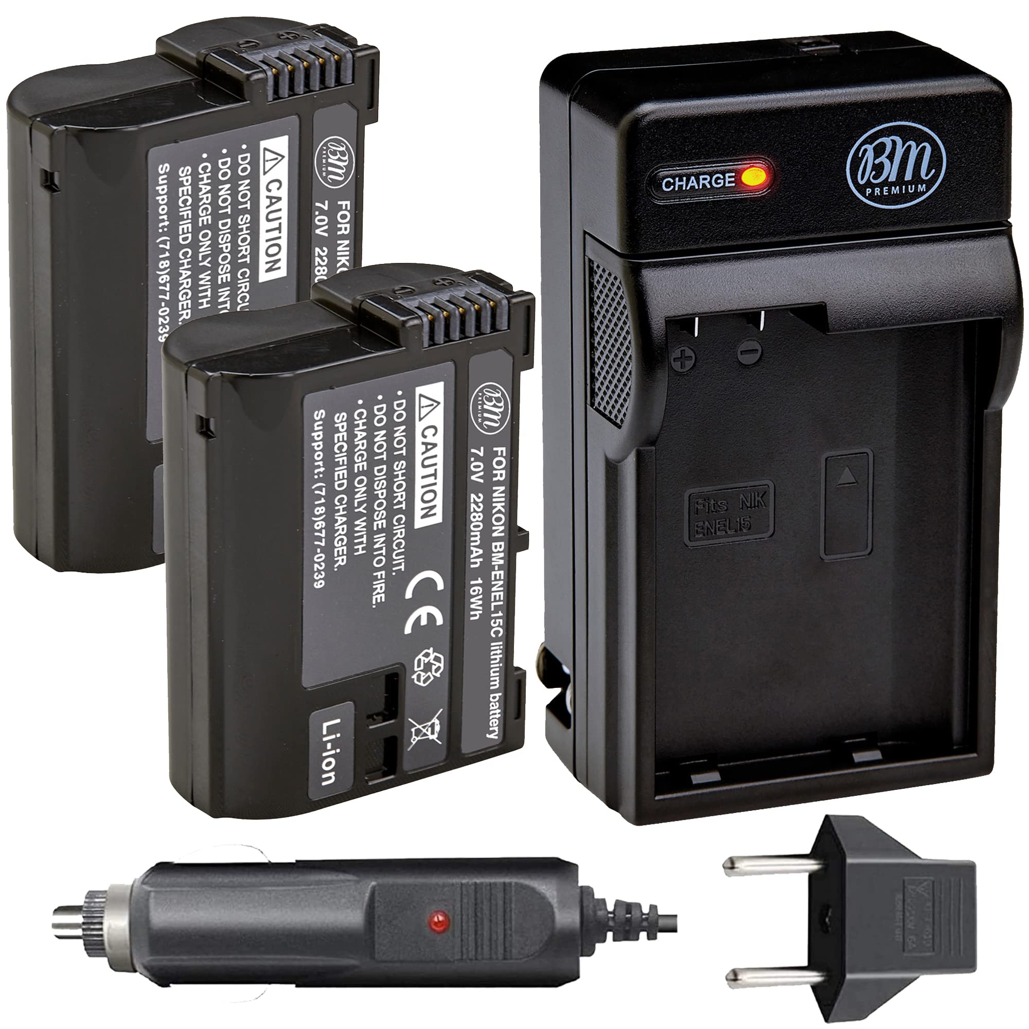 Bm Premium 2 Pack Of En El15C High Capacity Batteries And Charger For Nikon Zf, Z5, Z6, Z6 Ii, Z7, Z7Ii, Z8, D780, D850, D7500,