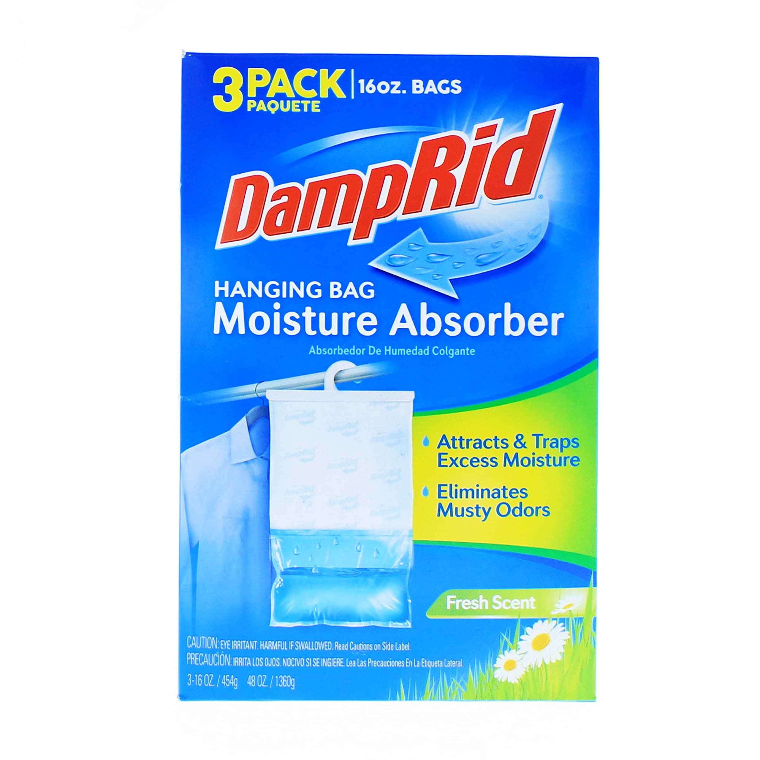 Damprid Hanging Bag, Moisture Absorber, Pack Of 3 (16 Oz. Ea.), 3 Pack, Blue