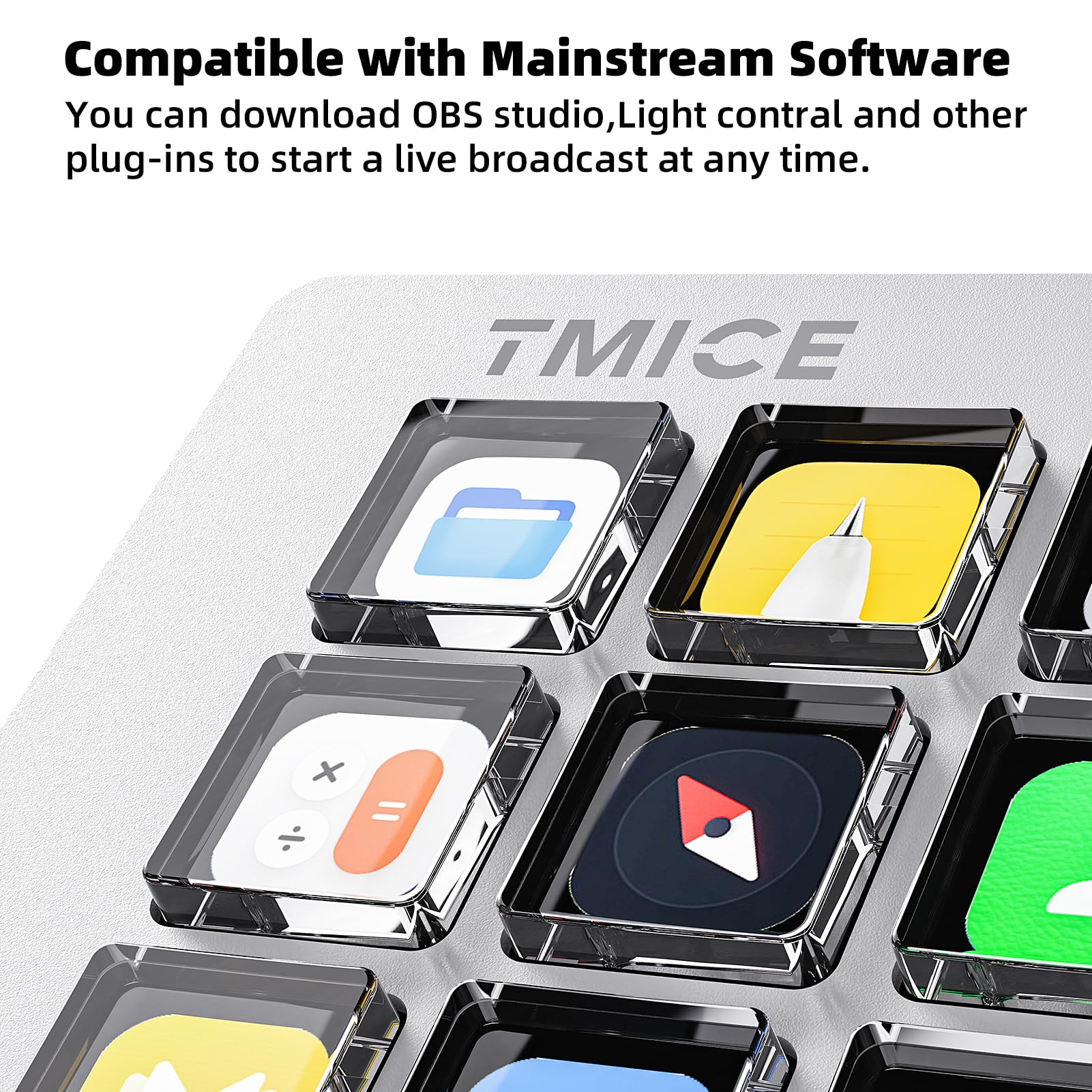 Tmice Stream Controller - Live Production Controller With 15 Customizable Lcd Keys And Adjustable Stand, Trigger Actions In Obs