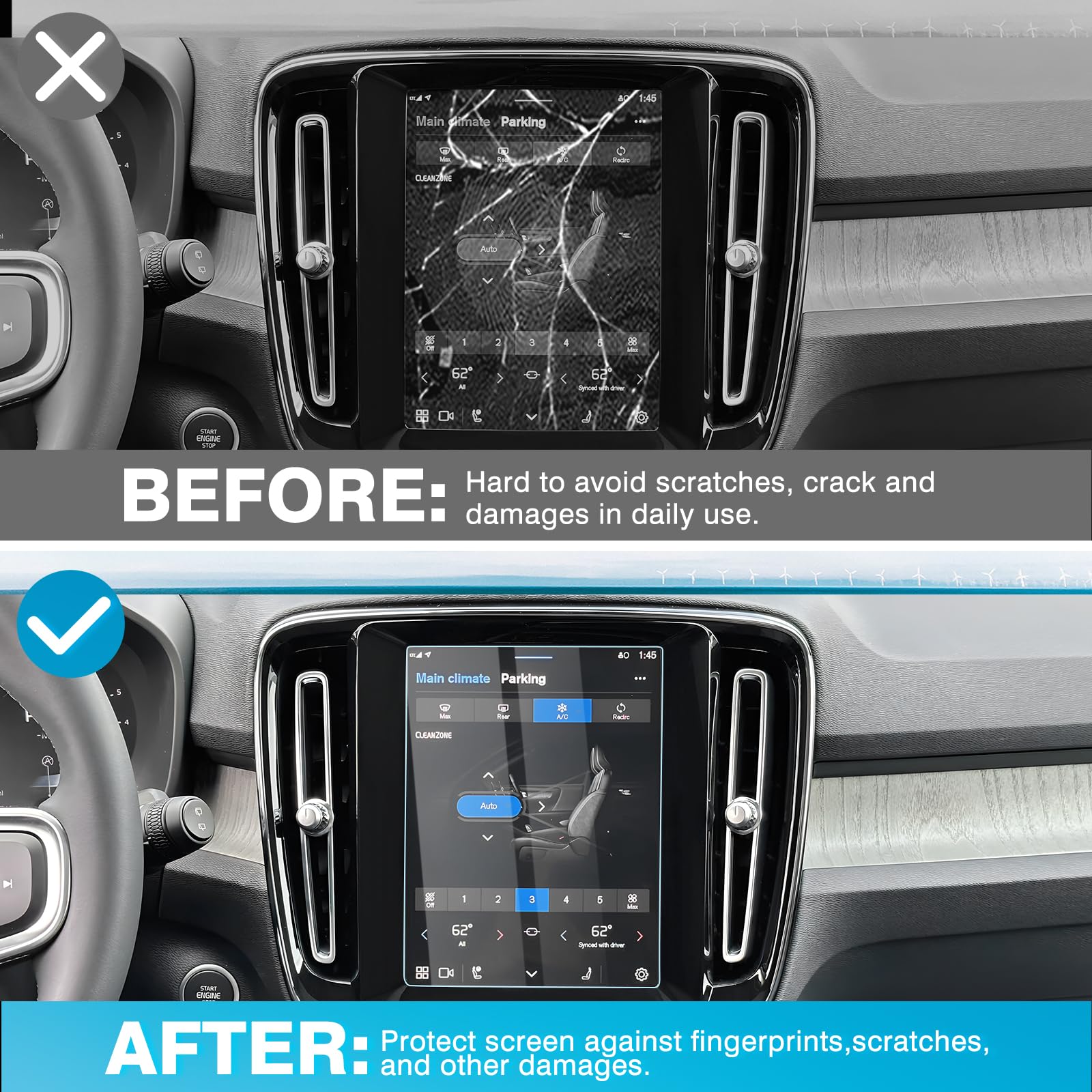 Karltys 2 Pack 8.7 Inch Screen Protector For Volvo Xc40 Xc60 Xc90 S60 S90 V60 V90 2017 2024 2025, Touchscreen Tempered Glass Protector Ultra Clear Anti Glare Car Screen Cover For Volvo Accessories