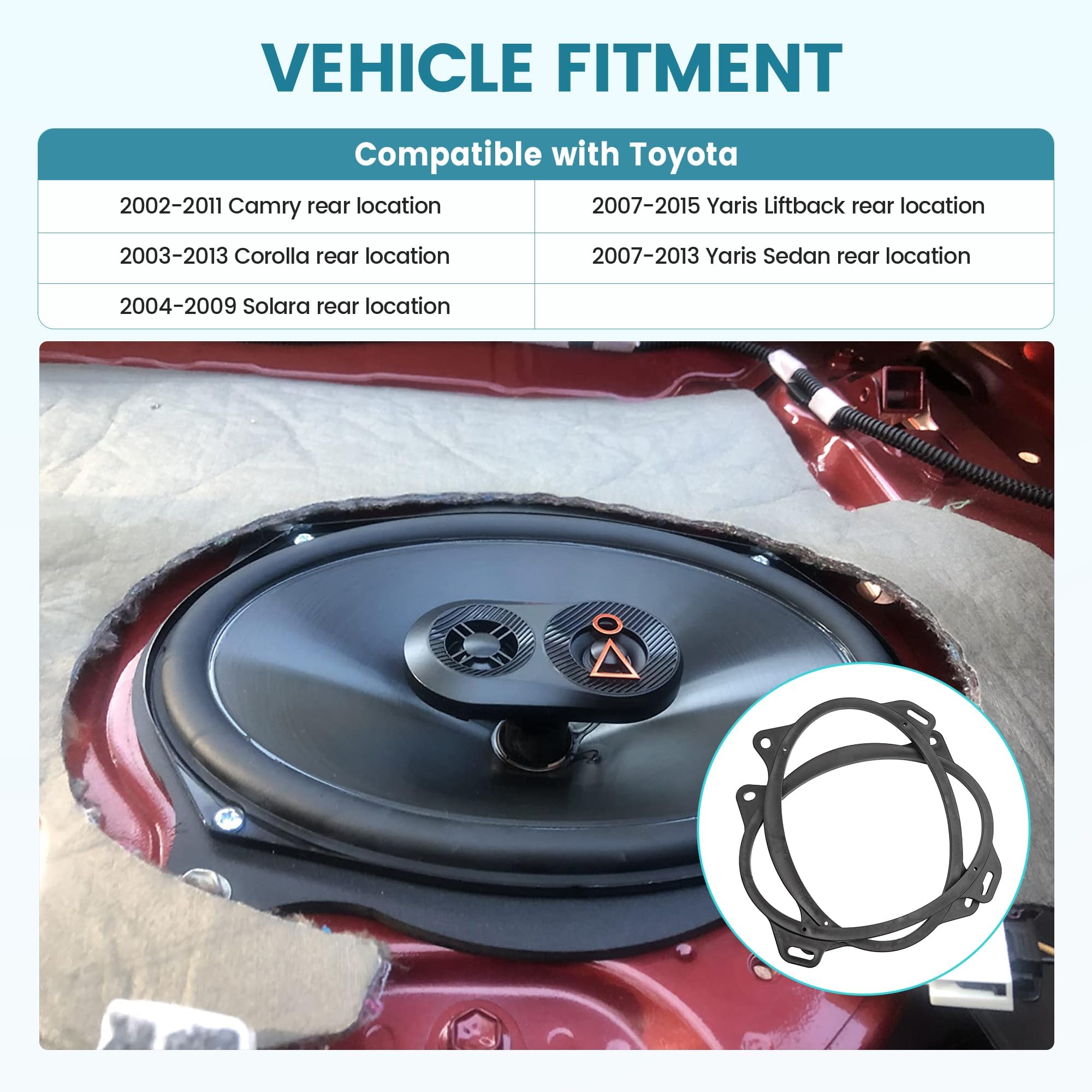 Nuith 6X9 Inch Rear Deck Speaker Adapter Spacer Ring For Toyota Camry/Corolla/Yaris 2002 2013 Install Aftermarket Radio Speaker