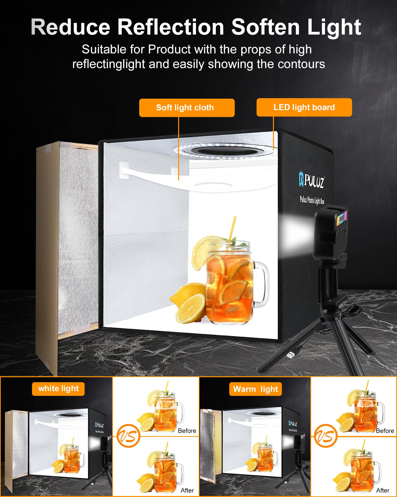 Puluz Foldable Photo Studio Light Box 30X30X30Cm Portable Mini Shooting Tent Kit With Led Ring Light, Cri97, 6 Color Backdrops &