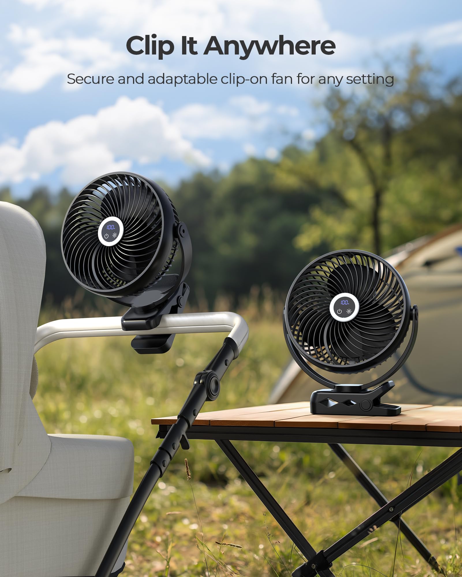 Koonie 10000Mah Portable Clip On Fan With Led Lantern And Hook, 8'' Battery Operated Desk Fan, Quiet Camping Fan With Led Digita