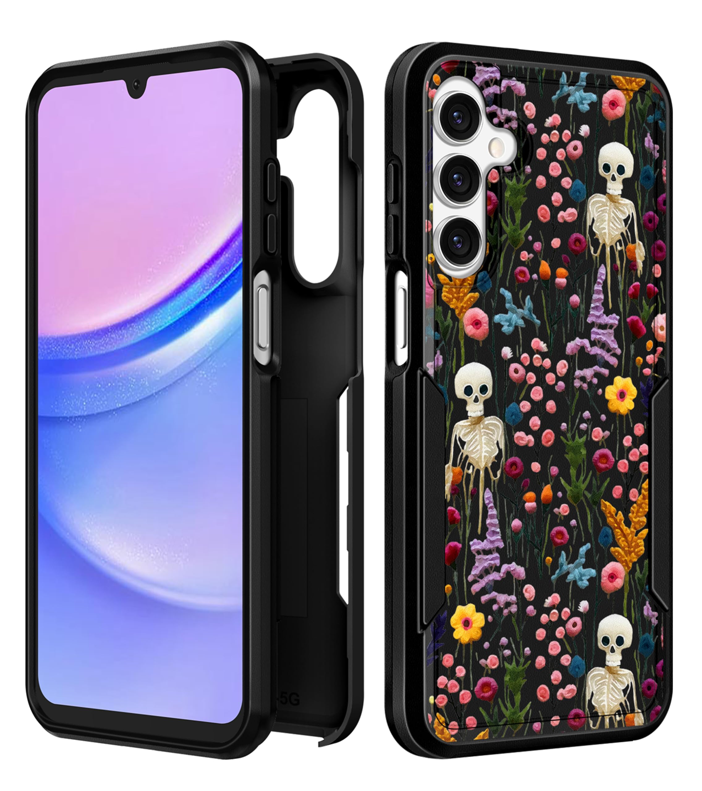 Plakill for Galaxy A16 5G Phone Case Women - Cute Girls Cover Girly Aesthetic Unique Design Skeleton Flower Heavy Duty Protectiv