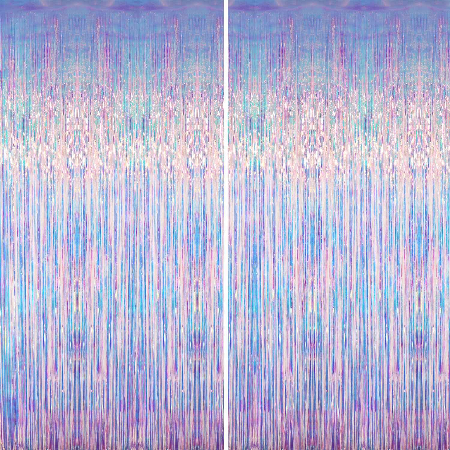 Goer 6.4 Ft X 6.5 Ft Metallic Tinsel Foil Fringe Curtains,Pack Of 2 Party Streamer Backdrop For Mermaid Birthday Party Decoratio