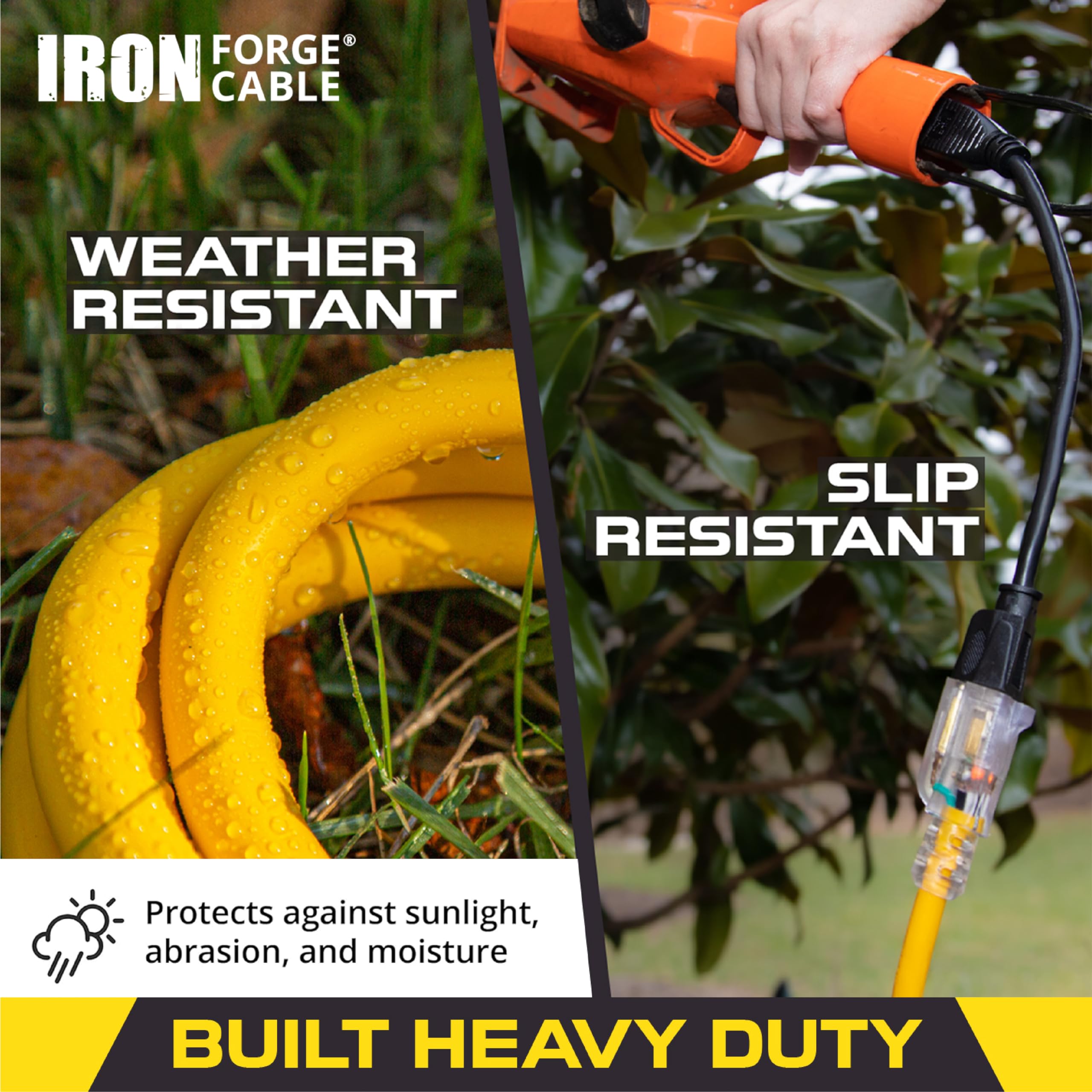 Iron Forge Cable 15 Amp Heavy Duty Extension Cord 50 Ft 3 Outlet, Sjtw 14 Gauge Extension Cord With Multiple Outlets 3 Prong, We