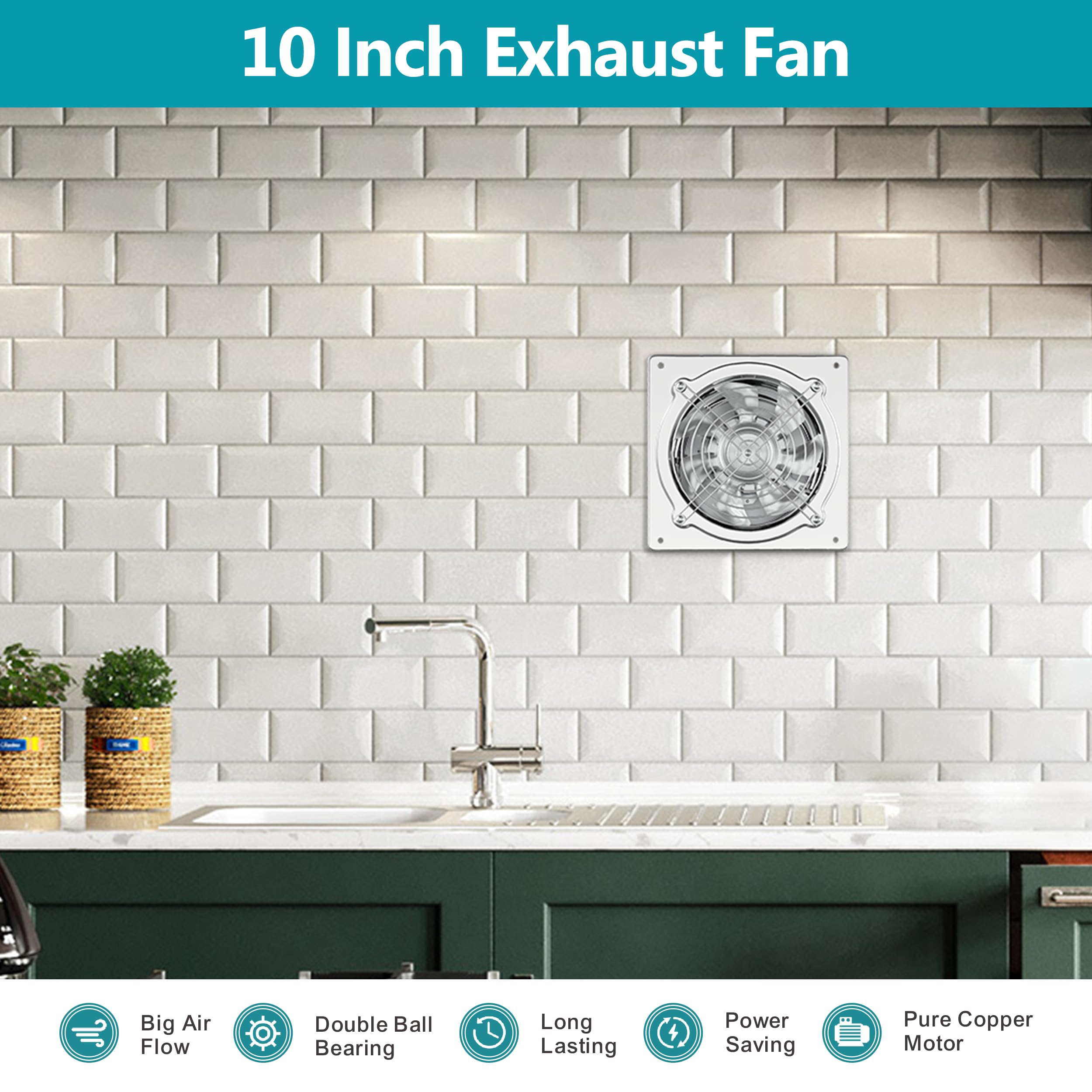 Hg Power 10 Inch Metal Exhaust Fan With Switch, Powerful Garage Exhaust Fan With Damper, Potable Wall Mount Fan Fume Extractor V