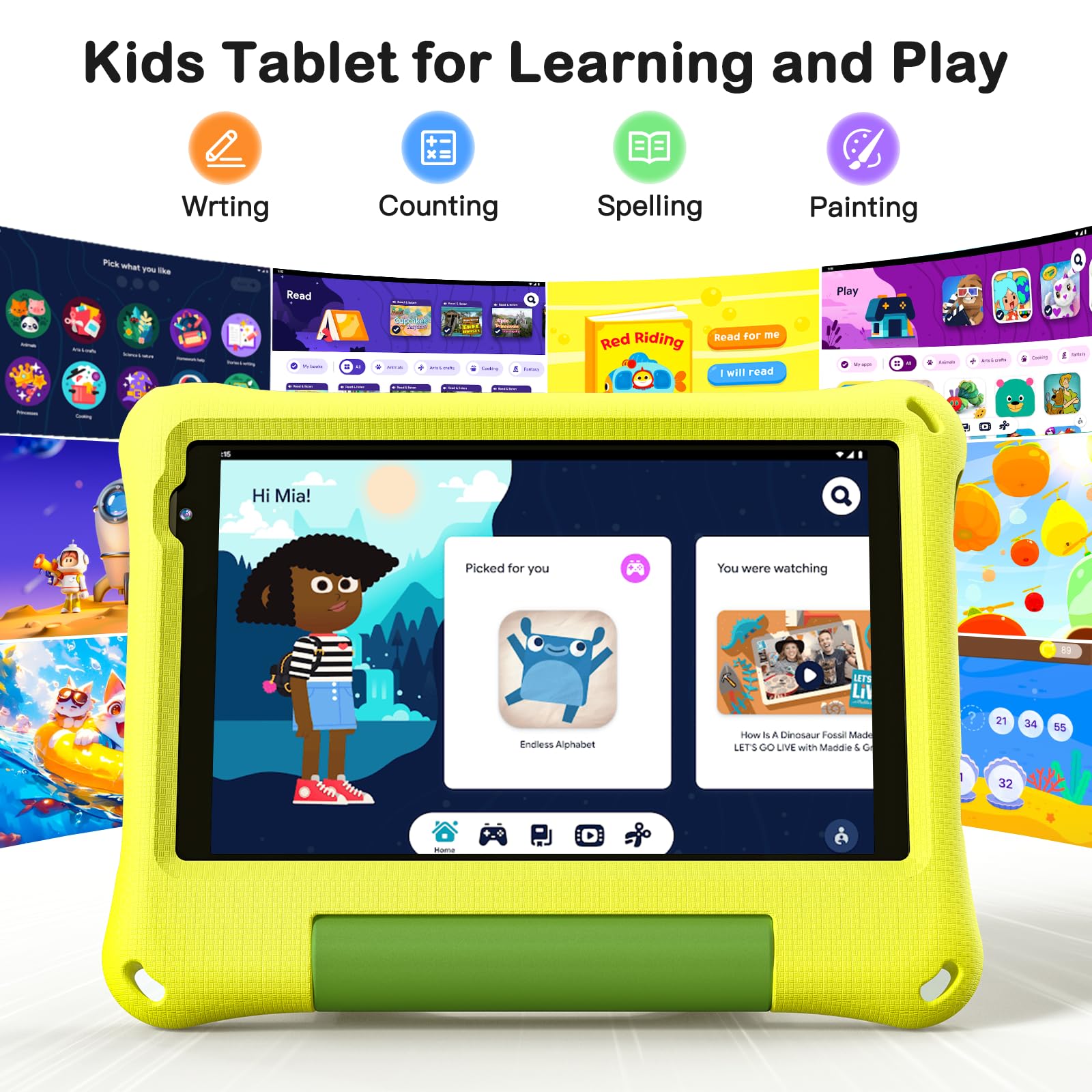 Callsky Note Android 14 Kids Tablet 8 Inch Tablet For Kids Octa Core 8Gb+64Gb Toddler Tablet With Eva Case Child Learning Tablet