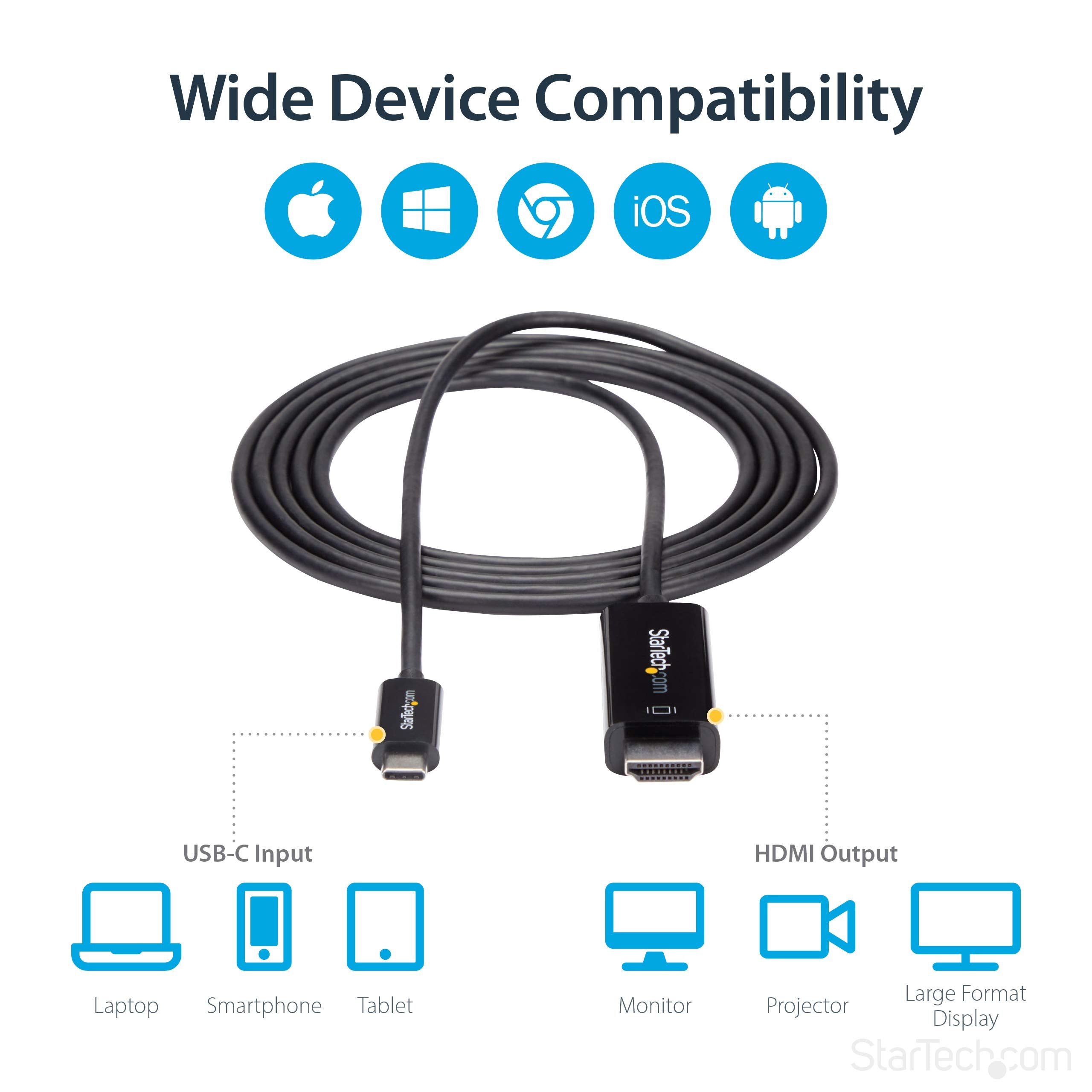 Startech.Com 6Ft (2M) Usb C To Hdmi Cable   4K 60Hz Usb Type C To Hdmi 2.0 Video Adapter Cable   Thunderbolt 3 Compatible   Lapt