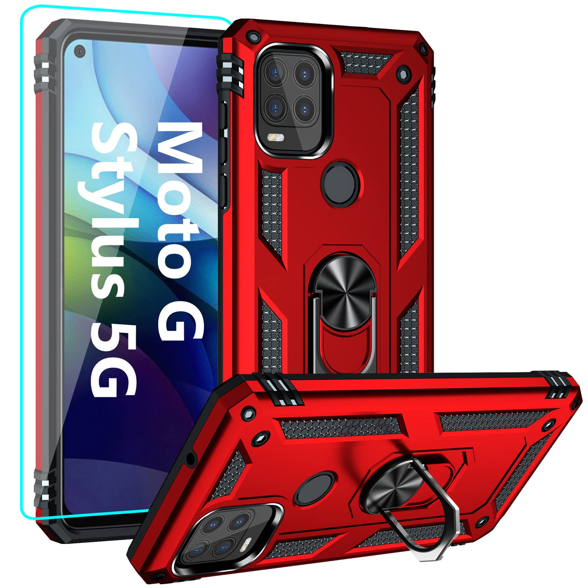 Yzok For Moto G Stylus 5G Case,With Hd Screen Protector,[Military Grade] Ring Car Mount Kickstand Hybrid Hard Pc Soft Tpu Shockp