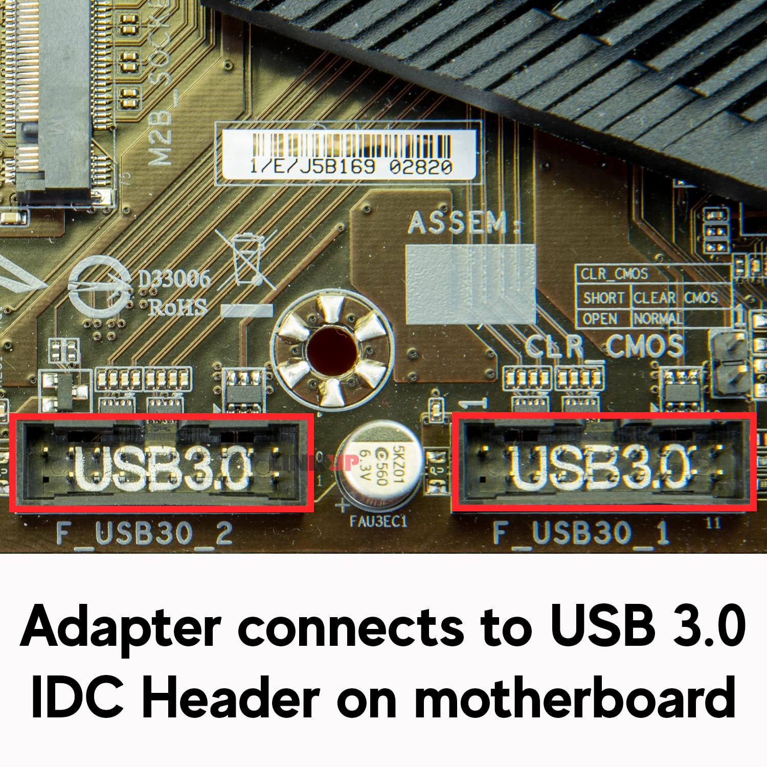 LINKUP USB 3.2 Gen 2 Internal Adapter, 20-Pin Header Male to Female, 10Gbps, Right Angle Type, Black, Model ADP-U3C20M