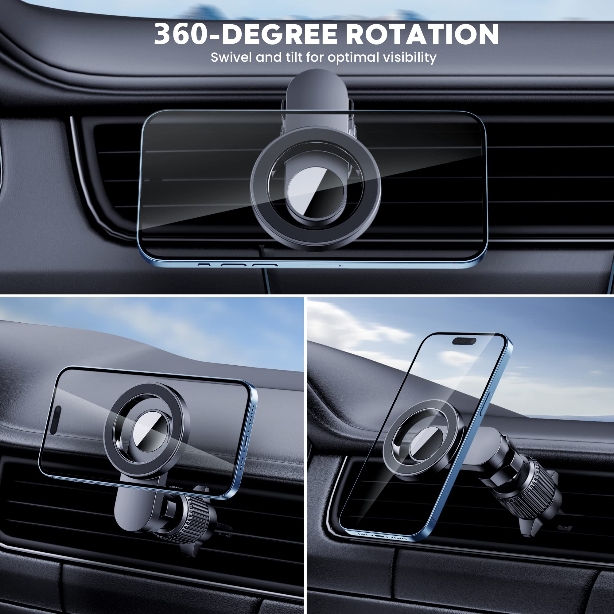Pgu For Magsafe Car Mount [Strongest Magnets] Magnetic Phone Holder For Car [Hands Free] Air Vent Car Cell Phone Holder Mount Ca