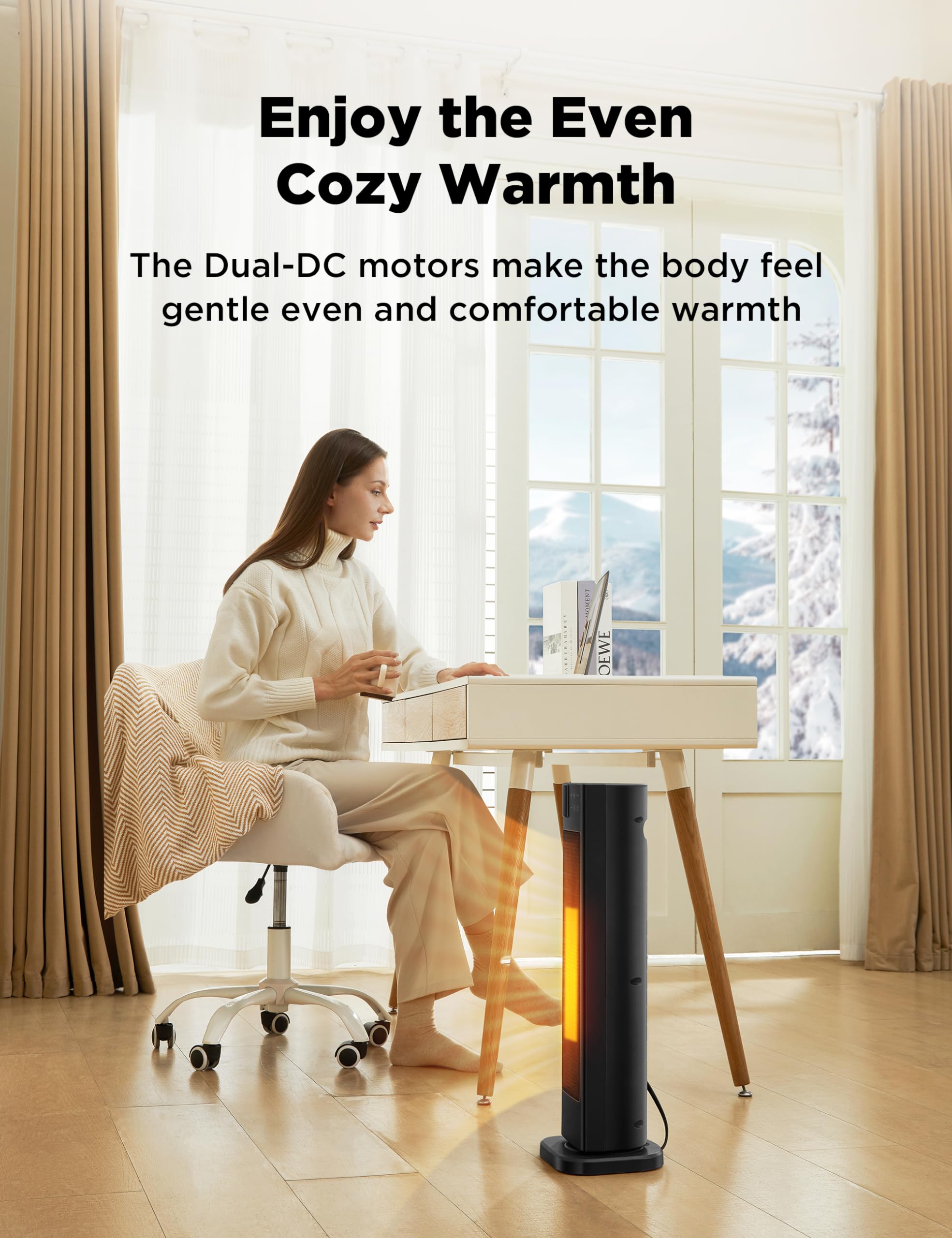 Pelonis Oscillating Ceramic Tower Indoor Space Heater For Home With Oscillation, Programmable Thermostat & Eco Mode, 12H Timer &