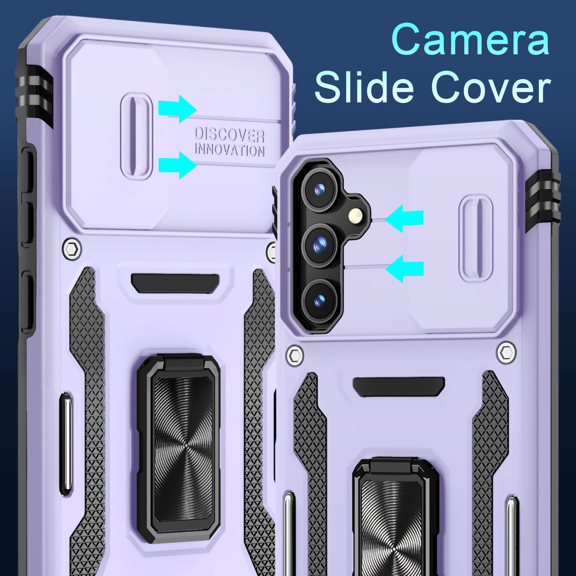 Deerlamn Case For Samsung Galaxy S23 Fe With Slide Camera Cover+Screen Protector(1 Pack),Rotated Ring Kickstand Military Grade S