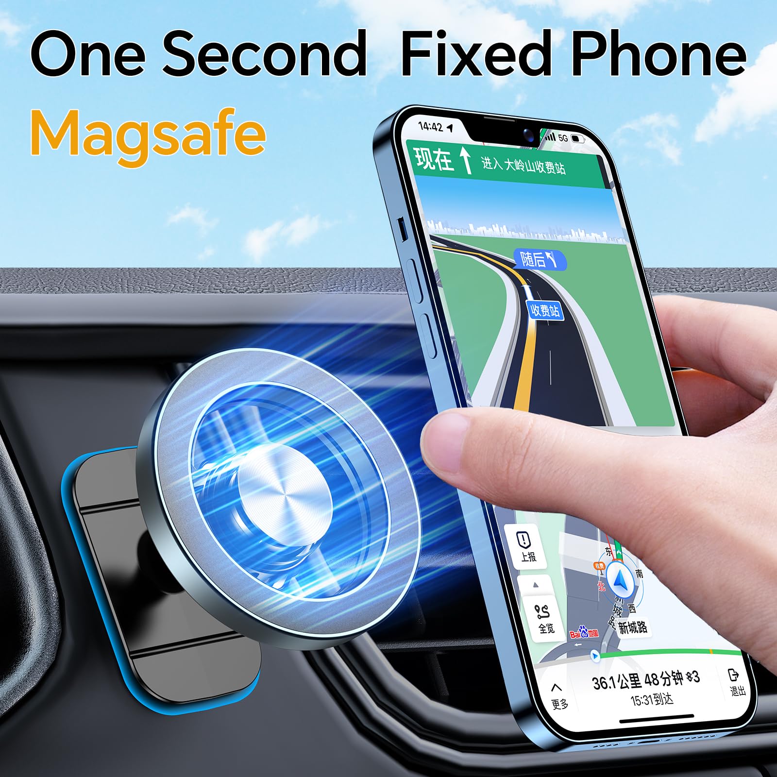 Kaistyle For Magsafe Car Mount?20 Strong Magnets?Magnetic Phone Holder For Car Phone Holder Mount Dash?360?Cell Phone Holders Fo