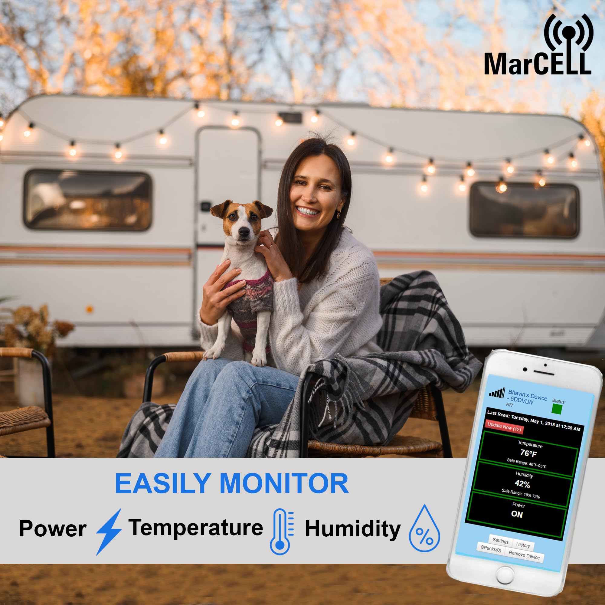 Marcell Cellular Temperature, Humidity & Power Monitor (Verizon)   Made In The Usa   Rvs, Pet Safety Monitoring, Second Home Mon