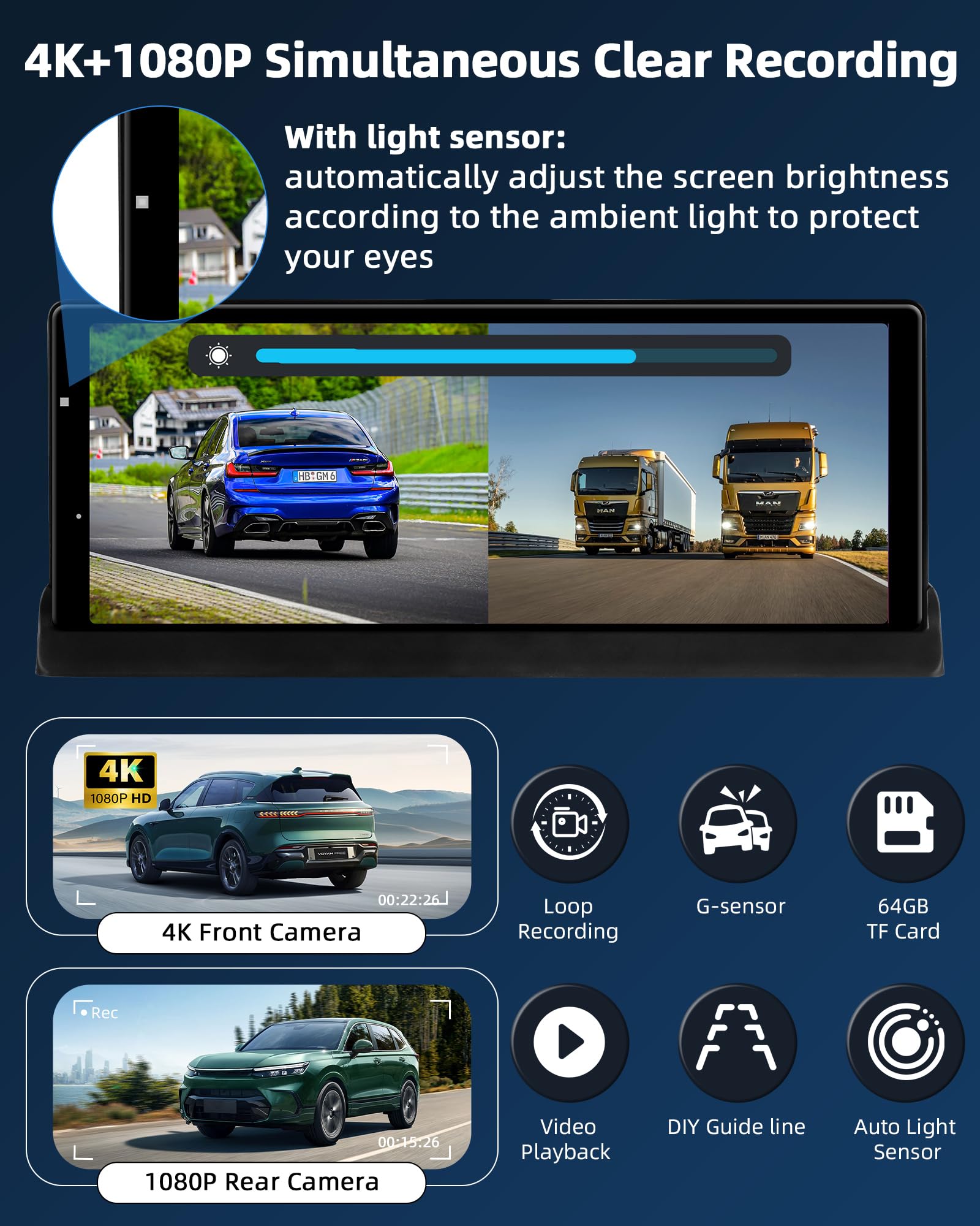 ?350 Rotatable Lens?10.26''Wireless Apple Carplay Screen For Car & 4K Dash Cam Portable Android Auto Car Stereo, Car Audio Recei