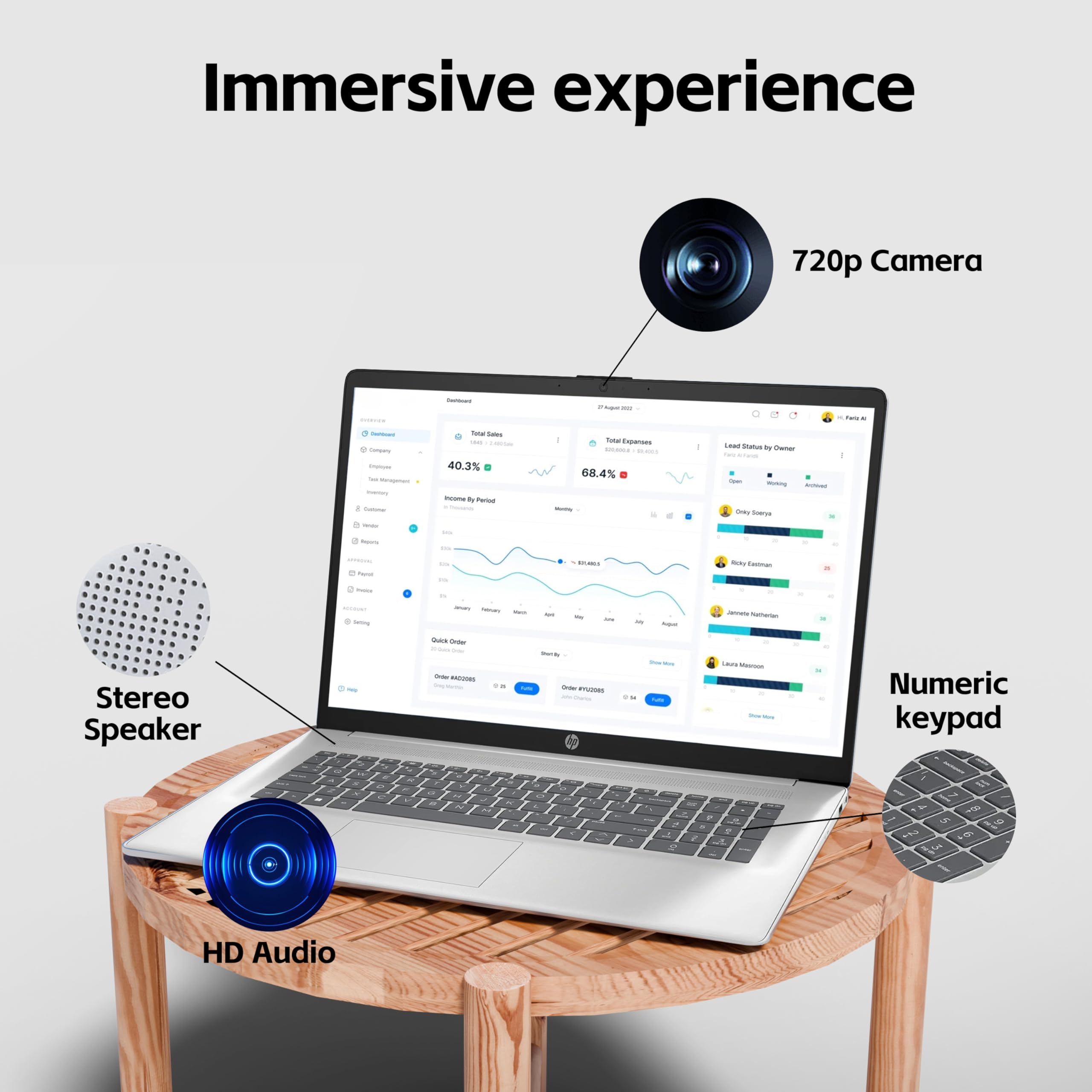 Hp 17 Laptop, Intel Core I3 N305 Processor, 8-Cores, 16Gb Ram, 1Tb Ssd, 17.3'' Hd Display, Numeric Keypad, 720P Camera, Long Bat