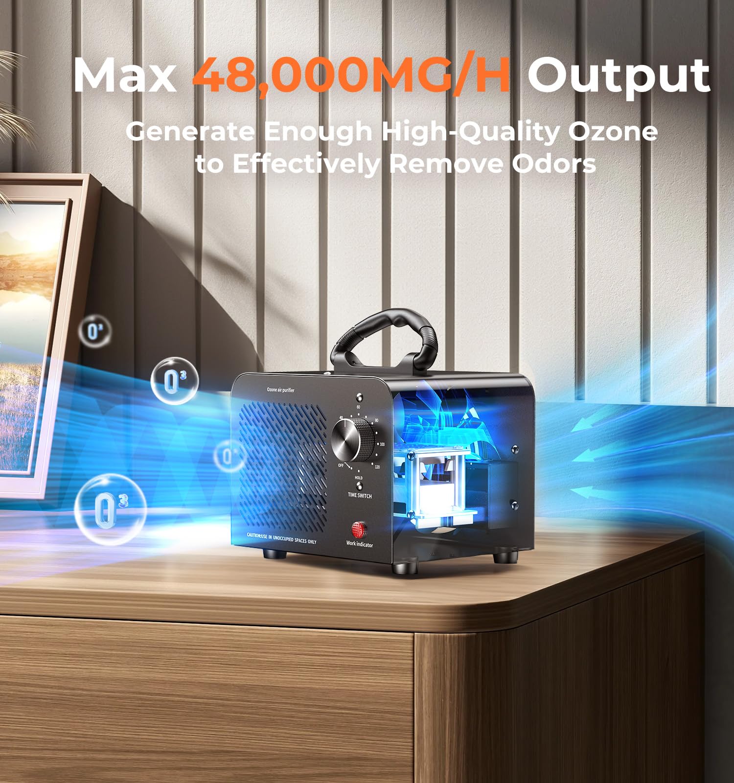 Ozone Generator 48,000Mg, Commercial Ozone Machine Odor Removal, High Capacity O3 Ionizer Air Purifier Deodorizer, Portable Mini
