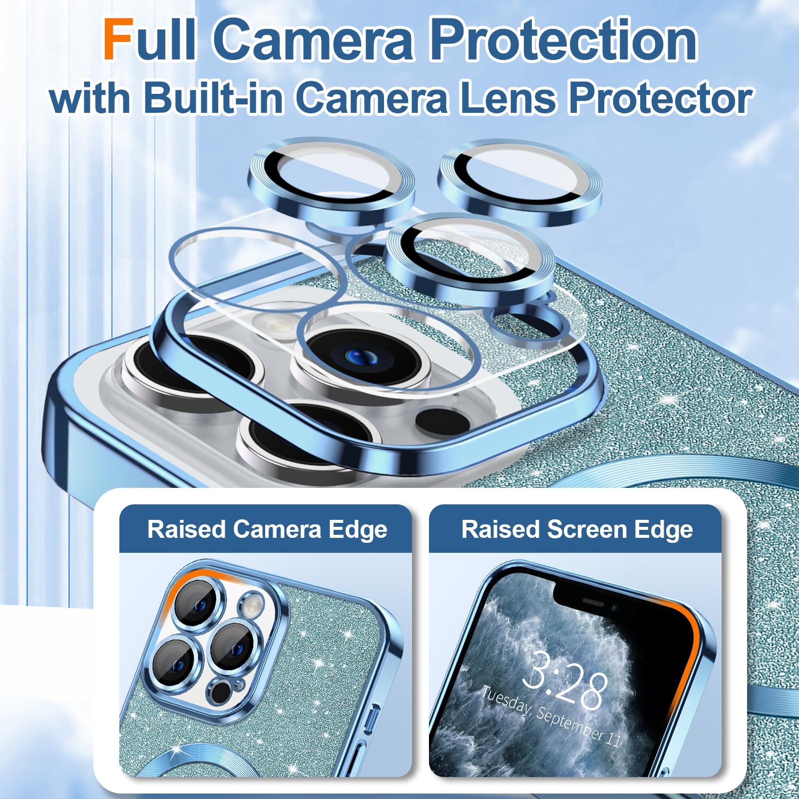 Hython For Iphone 11 Pro Case Glitter, Clear Magnetic Phone Case With Camera Lens Protector [Compatible With Magsafe] Bling Spar