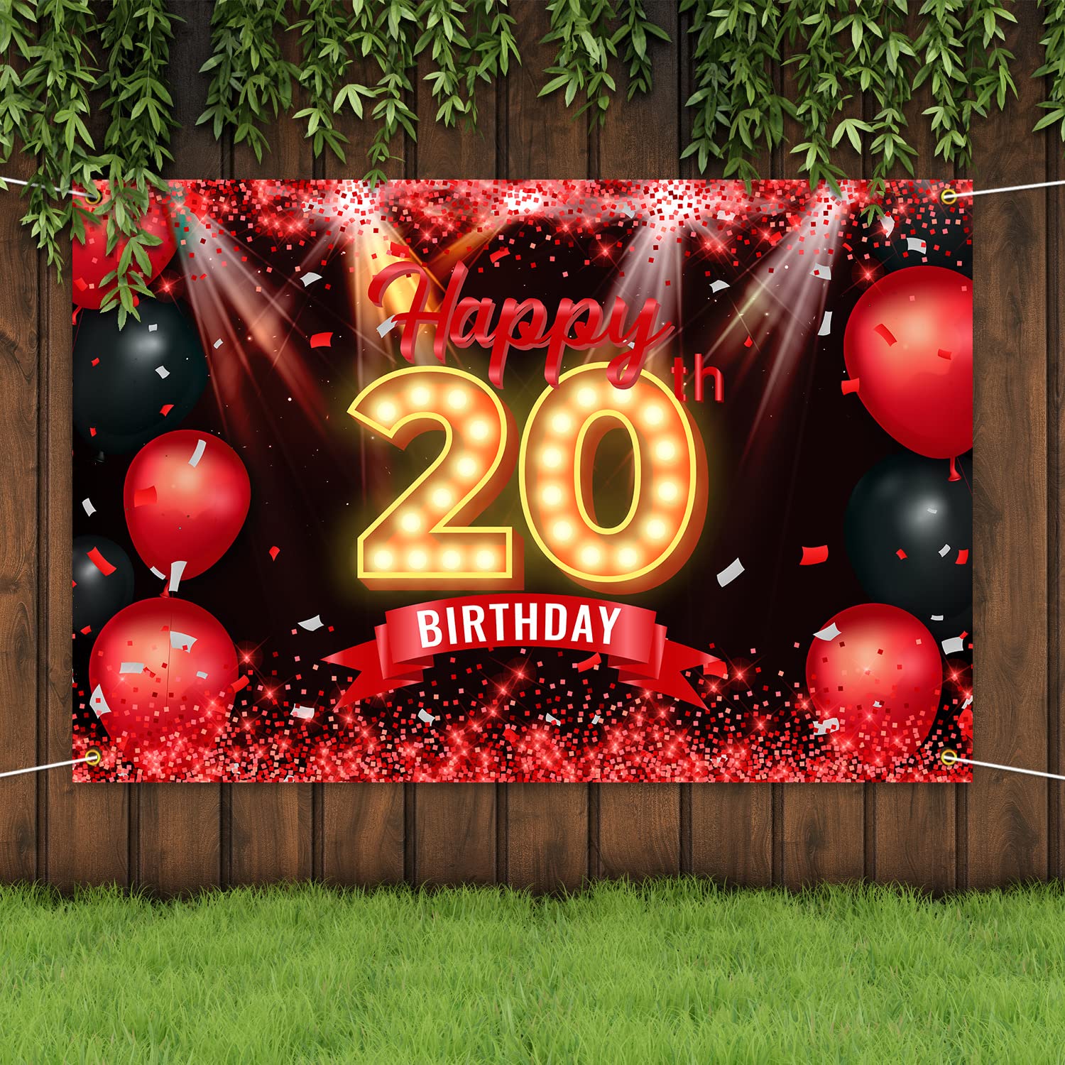 Happy 20Th Birthday Banner Backdrop Red And Black 20 Years Old Background Bday Decorations For Girls Women Boys Men Photography