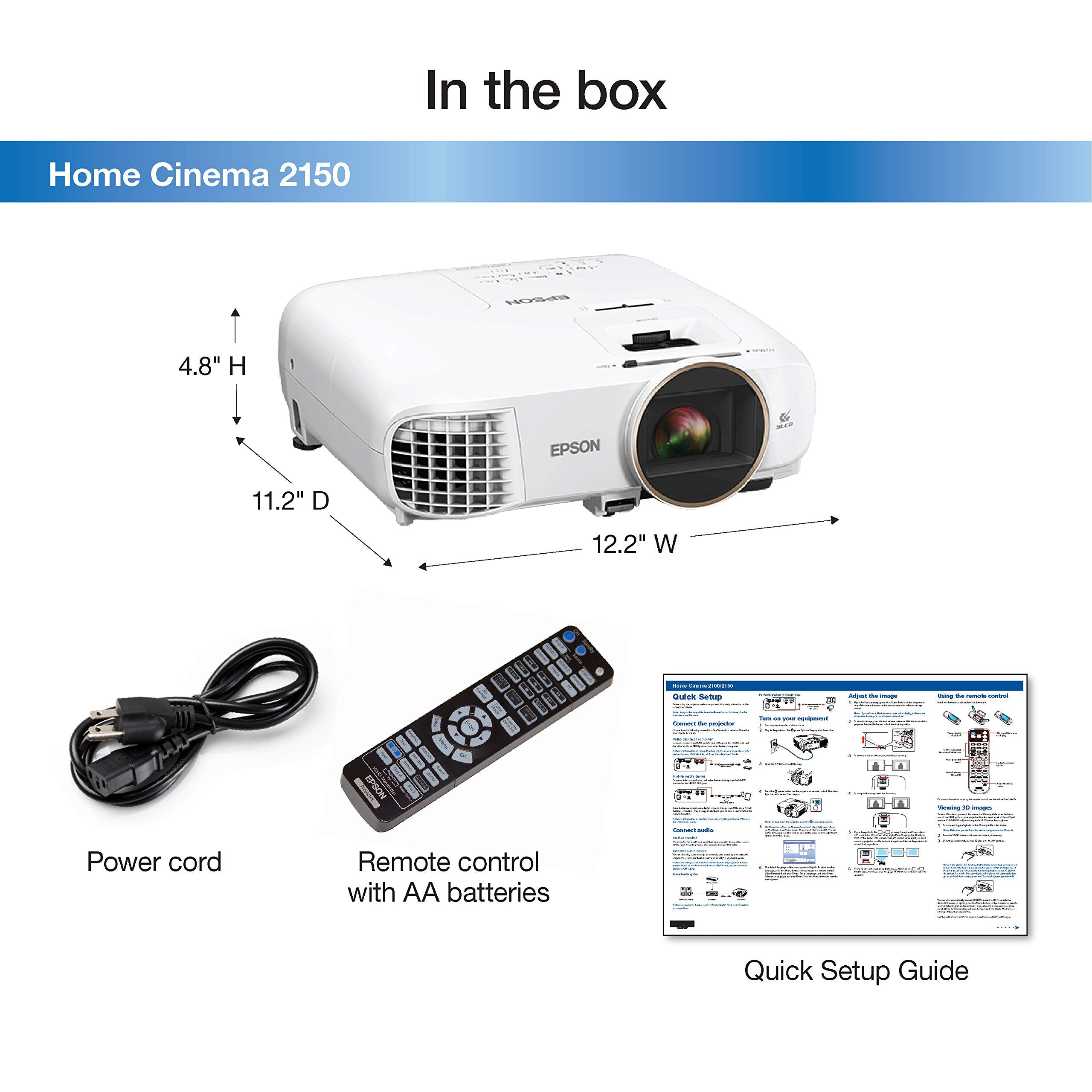 Epson Home Cinema 2150, Wireless, Full Hd, 1080P, 2,500 Lumens Color Brightness (Color Light Output), 2,500 Lumens White Brightn
