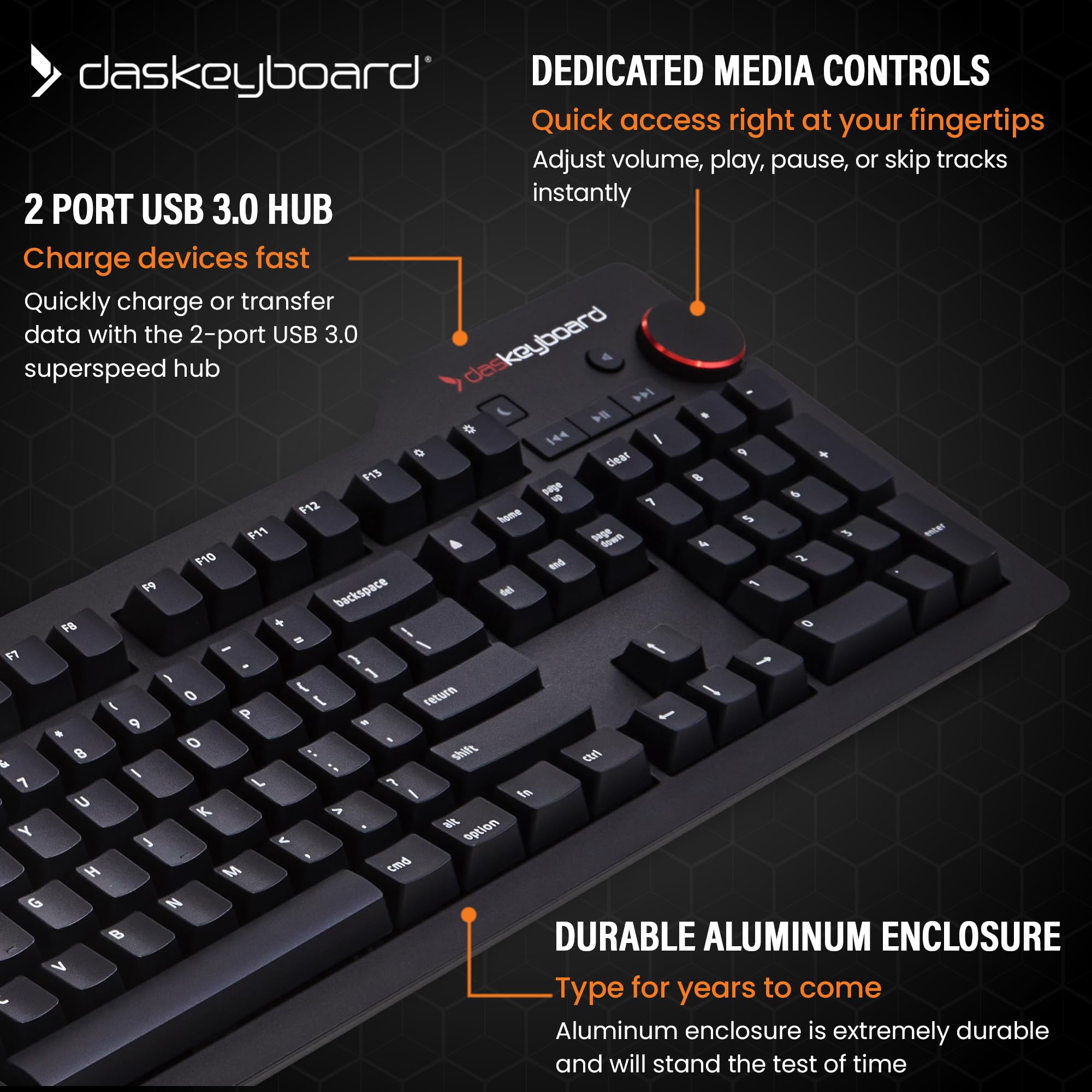 Das Keyboard 4 Professional For Mac Wired Mechanical Keyboard, Cherry Mx Brown Mechanical Switches, 2 Port Usb 3.0 Hub, Volume Knob, Aluminum Top (104 Keys, Black)