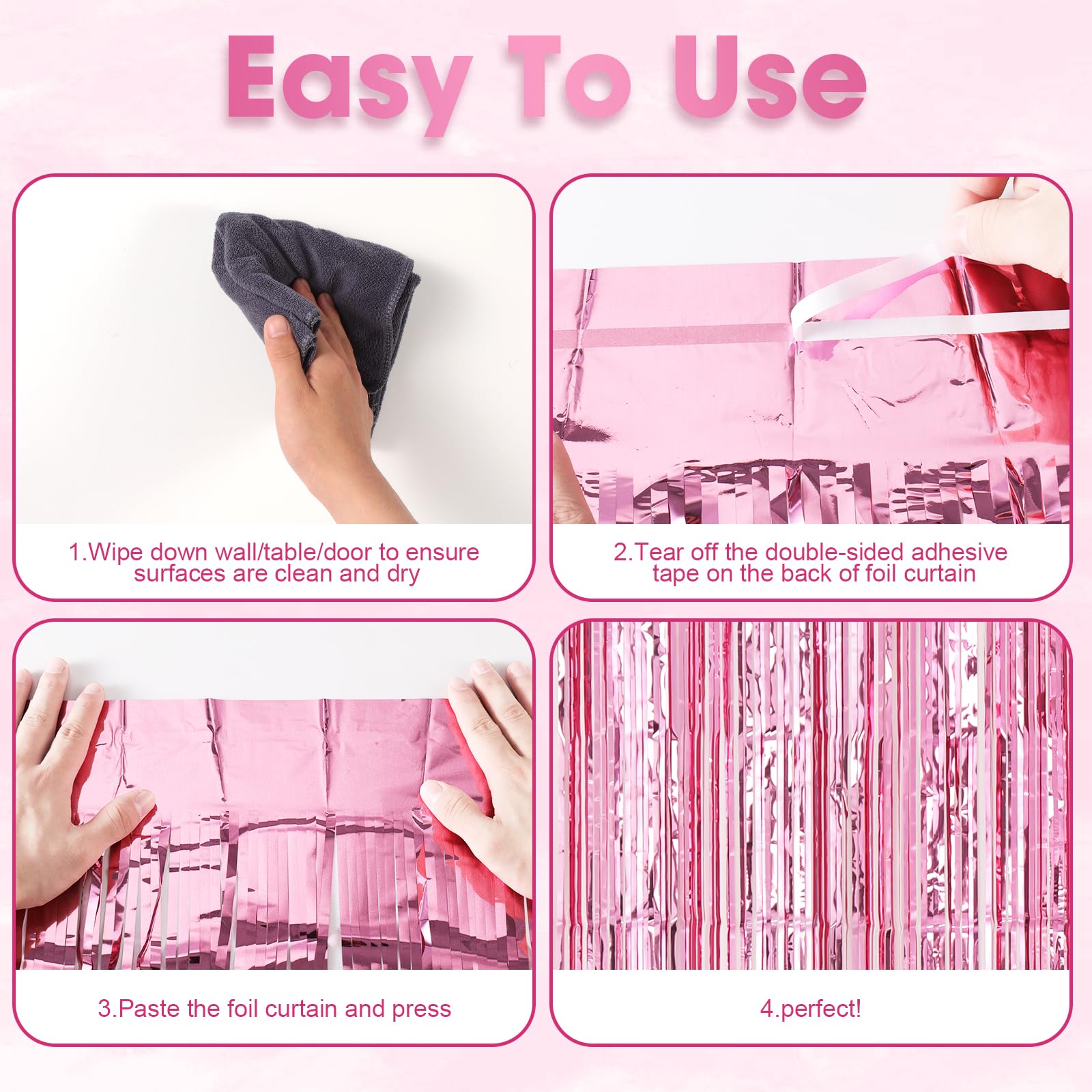 Voircoloria 3 Pack 3.3 X 8.2 Ft Light Pink Foil Fringe Backdrop Curtains, Tinsel Streamers Birthday Party Decorations, Fringe Ba