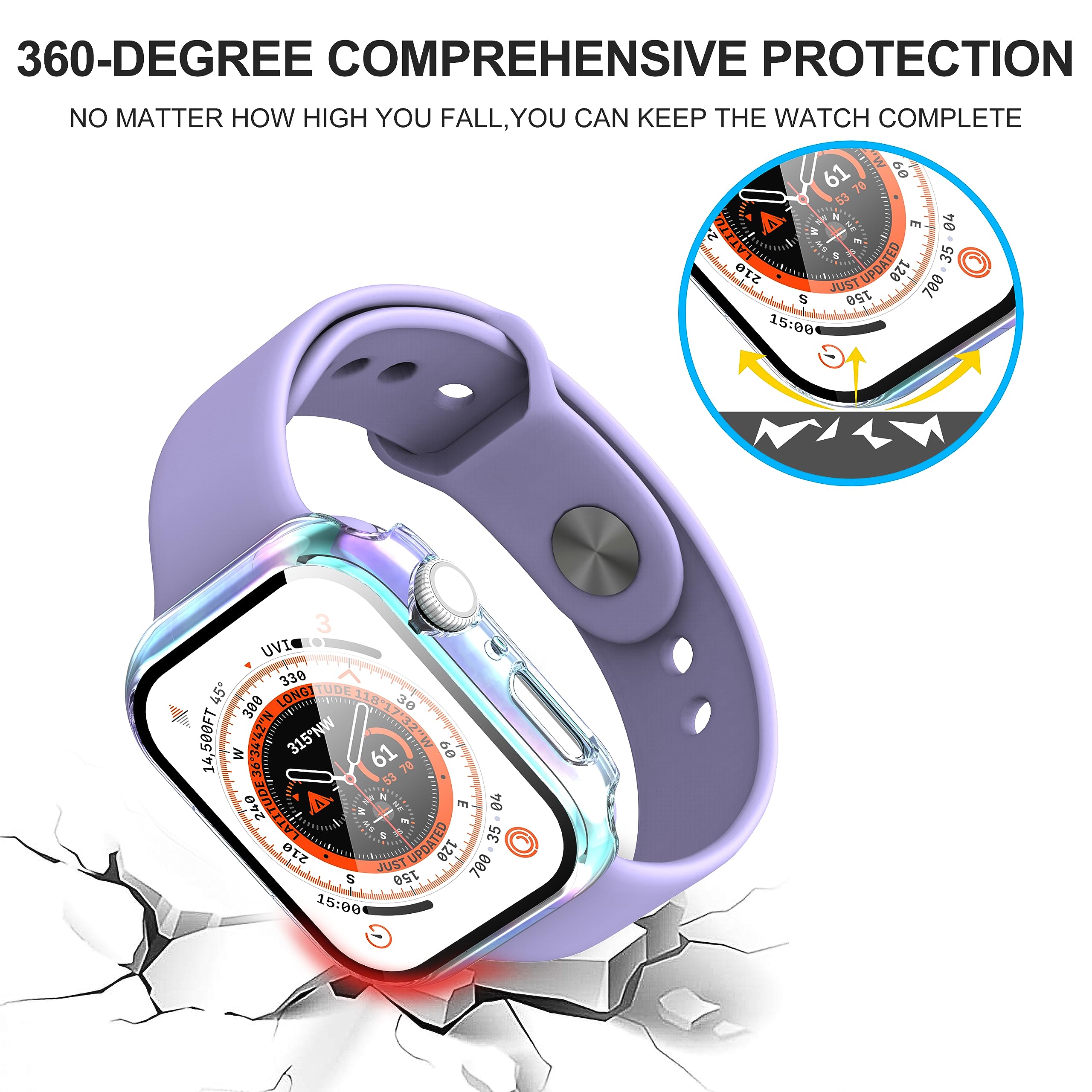 Suoman 2 Pack For Apple Watch Series 9/8/7/6/5/4/Series Se /Se 2 45Mm All Around Screen Protector Case, Tempered Glass Screen Pr