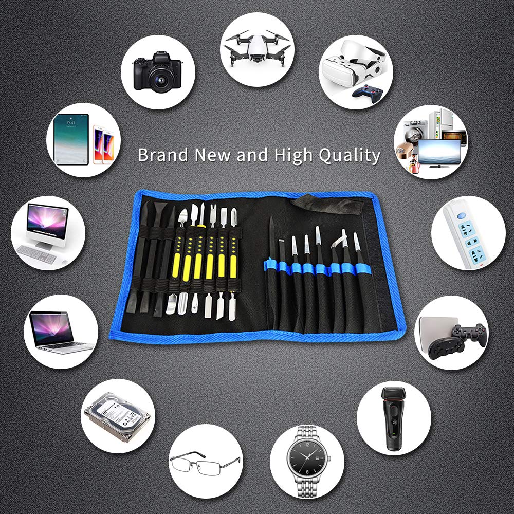 17 In 1 Electronics Repair Tools Opening Pry Tool Kit With Dual Ends Metal Spudgers And Black Tweezers Replacement For Ipad Tabl