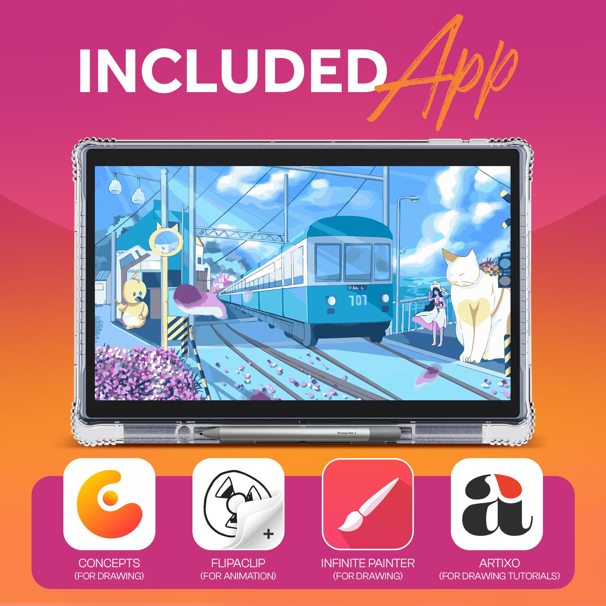 Picassotab X11 Drawing Tablet  No Computer Needed  11'' Screen 2K  Drawing Apps & Tutorials  Stylus Pen  Portable  Standalone  B