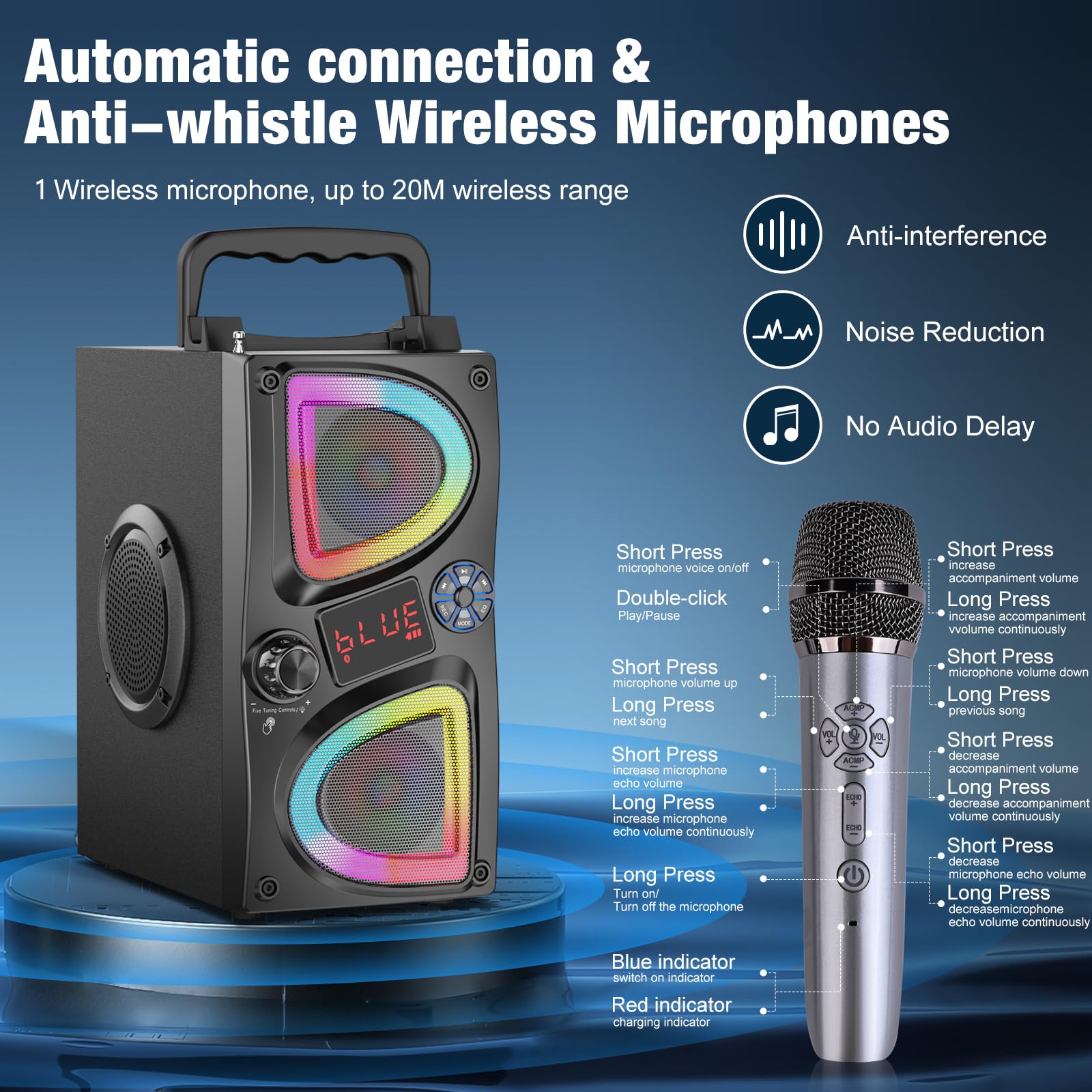 Bluetooth Speaker, 60W(Peak) Wireless Portable Small Home Party Speakers With Double Subwoofer Deep Bass, Microphone, Fm Radio,