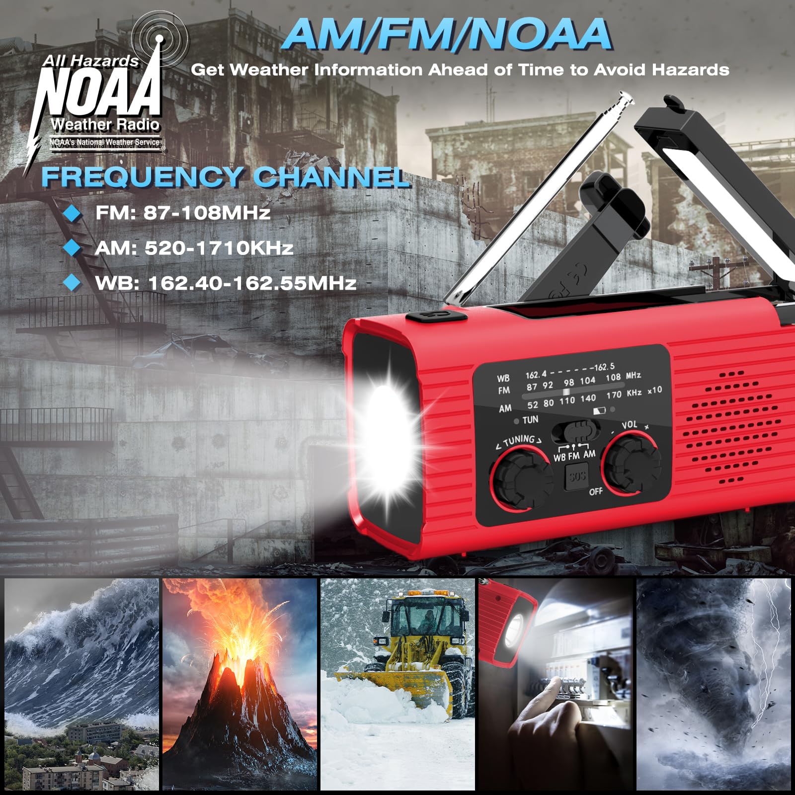 [2024 Newest] Noaa Emergency Weather Radio, 4000Mah Weather Alert Radio Solar Charging, Hand Crank & Usb Charged, Am/Fm Radio Wi