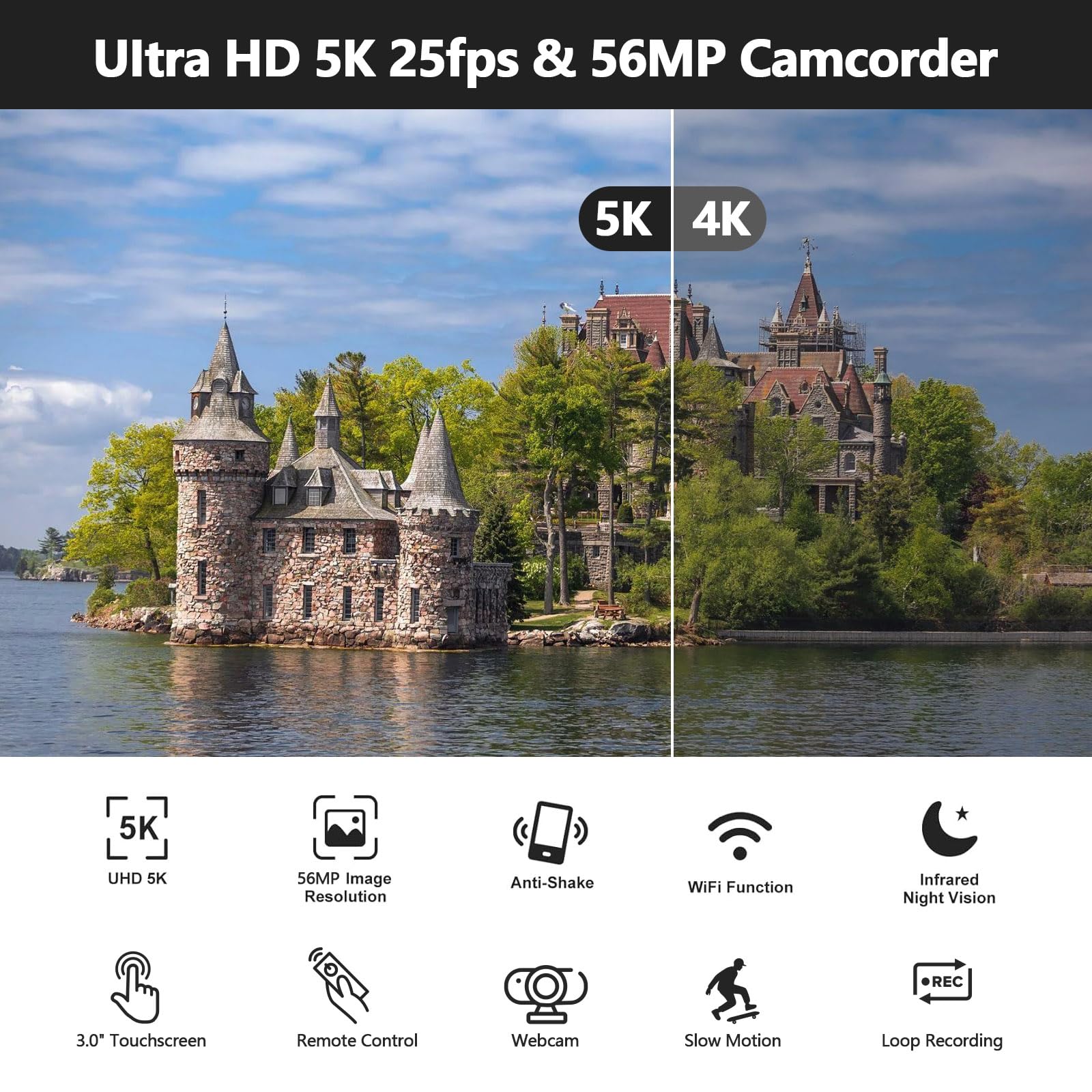 5K Video Camera Camcorder 56Mp Wifi Ir Night Vision Vlogging Camera, 16X Digital Zoom Touchscreen Youtubers Camera Recorder With