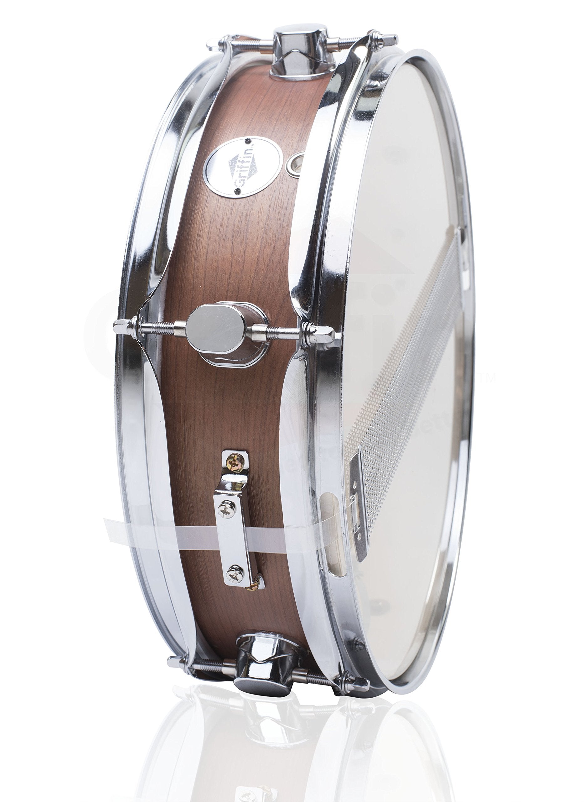 Piccolo Snare Drum 13'' X 3.5'' By Griffin | 100% Poplar Wood Shell With Black Hickory Finish & Coated Drum Head | Drummers Acou