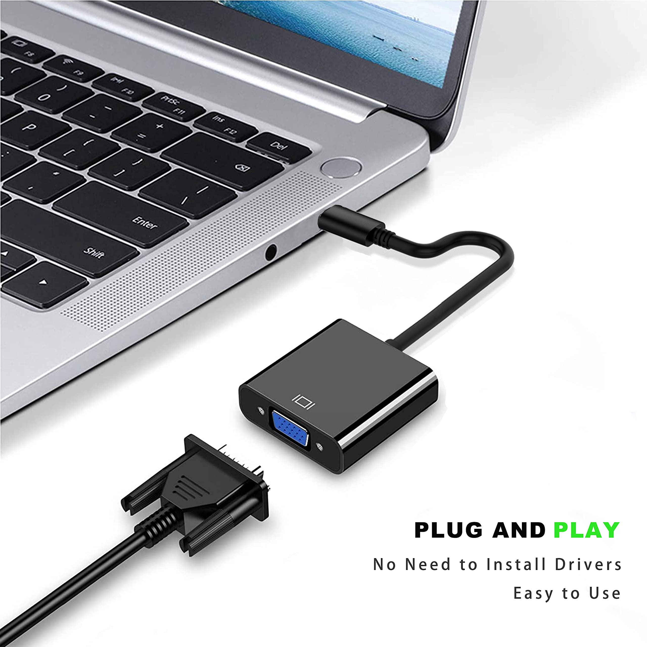 Kupoishe Usb C To Vga Adatper For Monitor, Thunderbolt 3 Multi Display Video Converter Cable For Macbook Pro Ipad Chromebook Sur