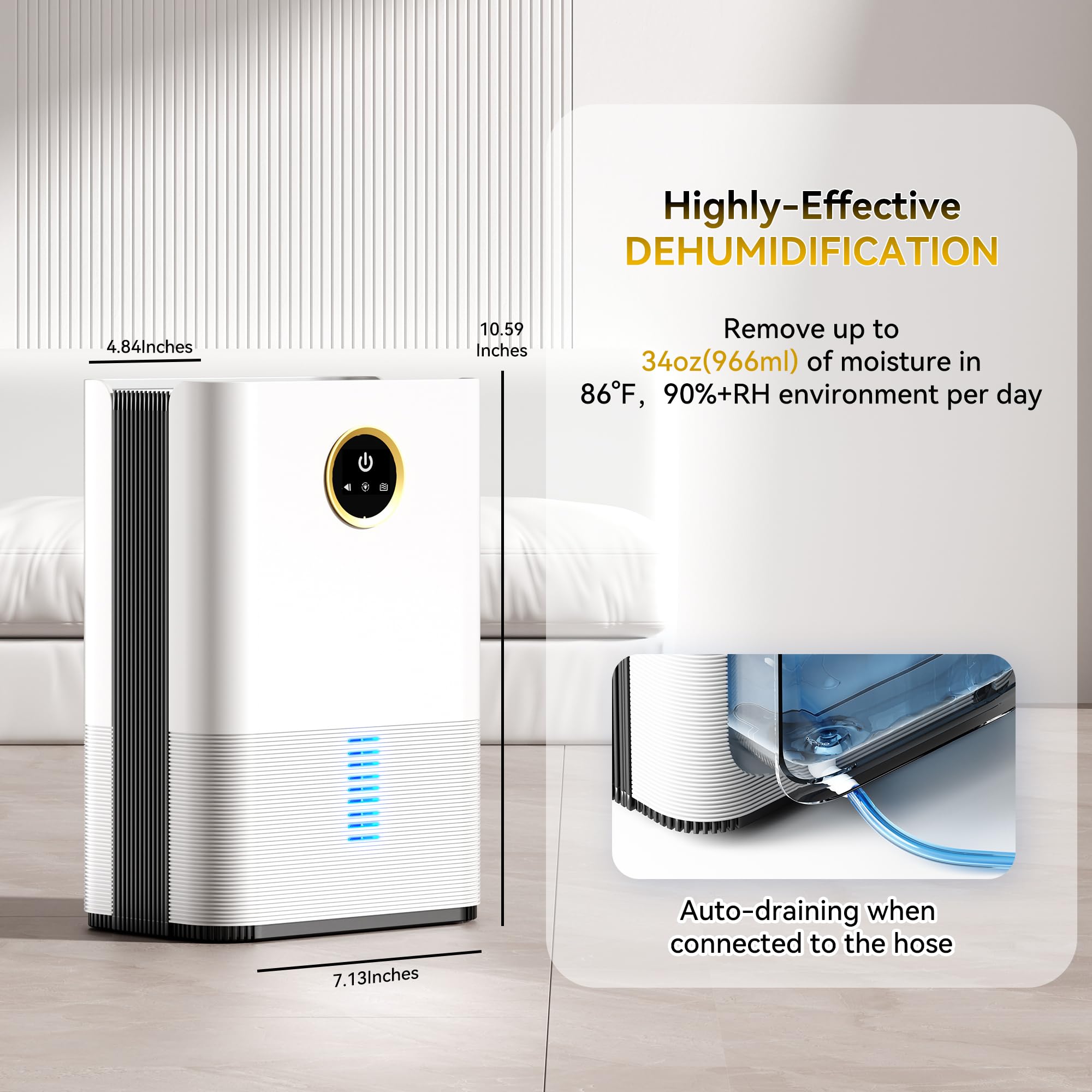 Pthraouta Dehumidifier For Room For Home, 50 Oz Water Tank(850 Sq.Ft) Dehumidifiers Safe Drainage Auto Off Odor Removal 2 Duak C