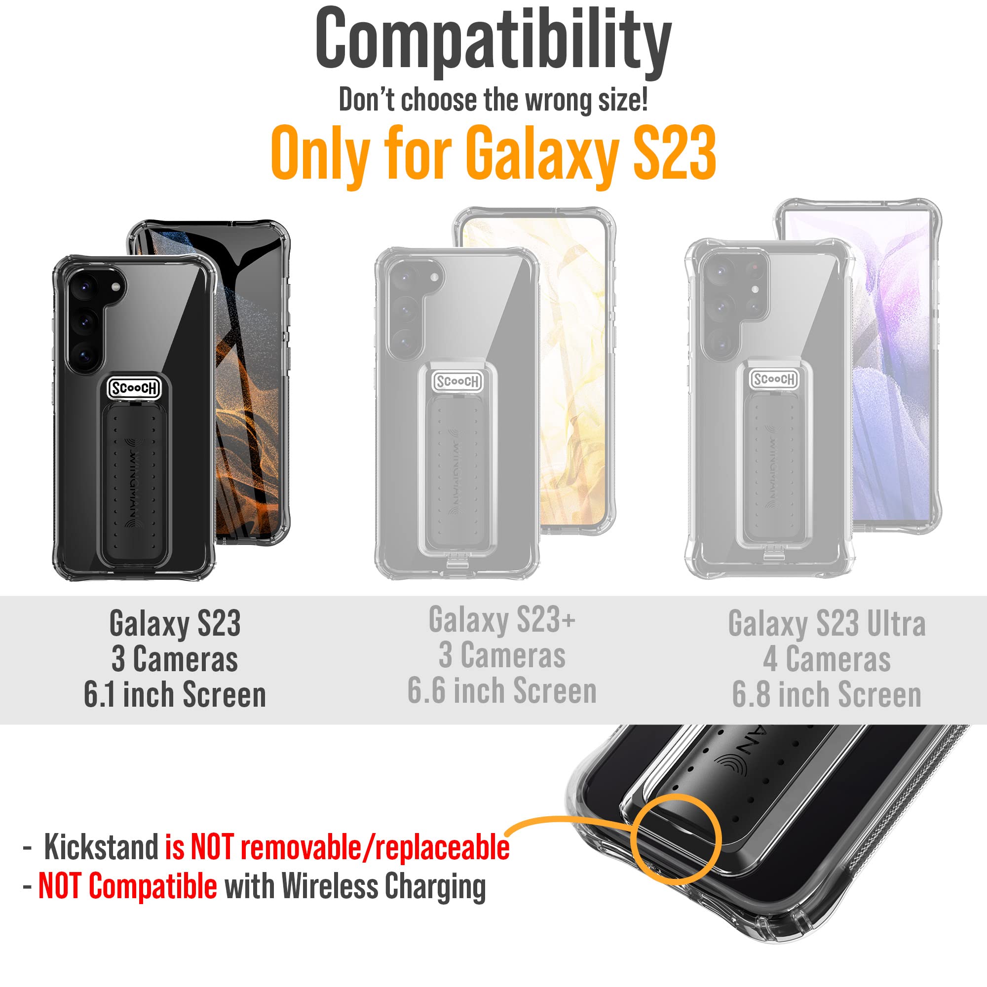 Scooch Wingman Case With Pop Out Car Mount, Grip, And Kickstand For Samsung Galaxy S23 Case [10 Ft Drop Protection] Bundled Wing