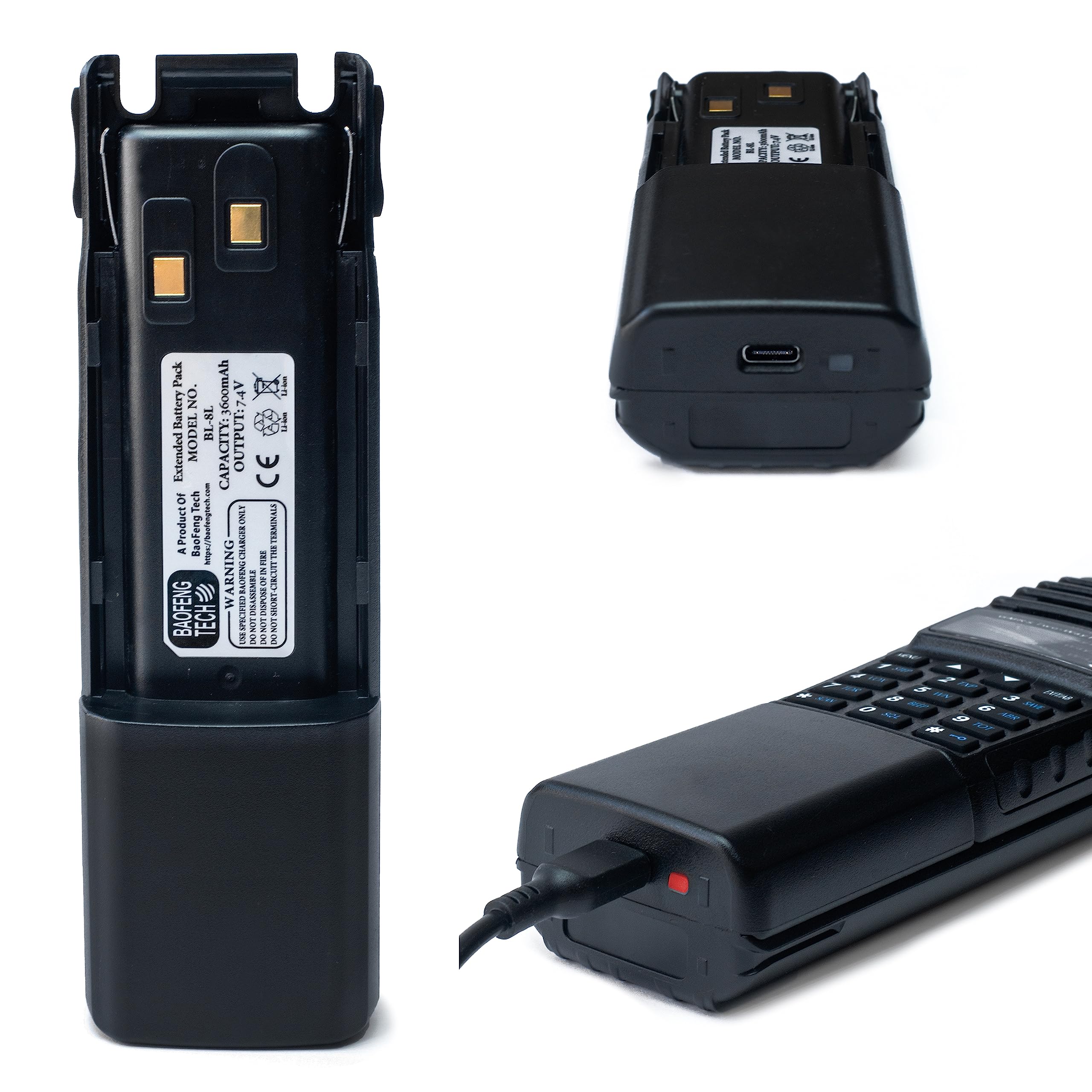 BTECH BL-8L 3600mAh Li-ion USB-C Charging OEM Replacement Battery Pack for BaoFeng & BTECH UV-82 Series Radios, Compatible with 