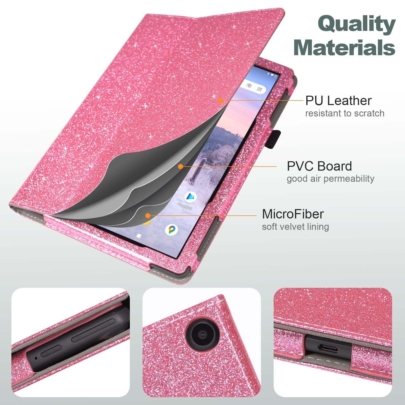 Jkhandy Case For Onn. 10.1'' Tablet Gen 3 (2022 Model:100071485)   Folio Pu Leather Stand Cover With Pencil Holder, Glitter Purp