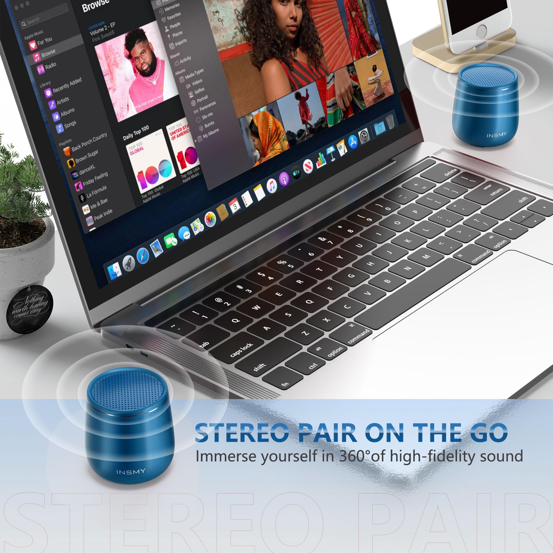 Insmy Small Bluetooth Speaker, Waterproof Mini Portable Wireless Speaker, Punchy Bass Rich Audio Stereo Pairing, Handheld Pocket Size, Built In Mic For Hiking Gift Laptop Tablet (Blue)