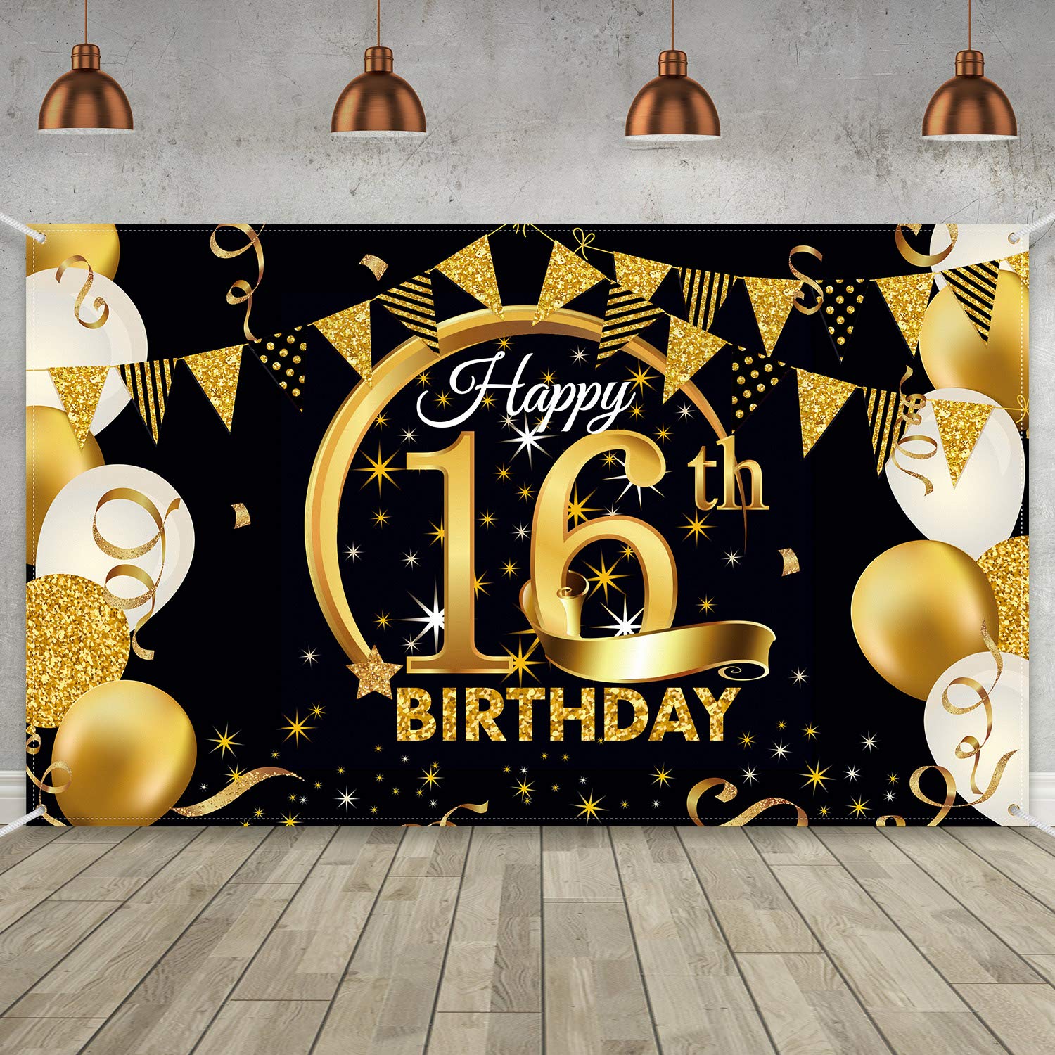 Blulu Birthday Party Decoration Extra Large Fabric Black Gold Sign Poster For Anniversary Photo Booth Backdrop Background Banner