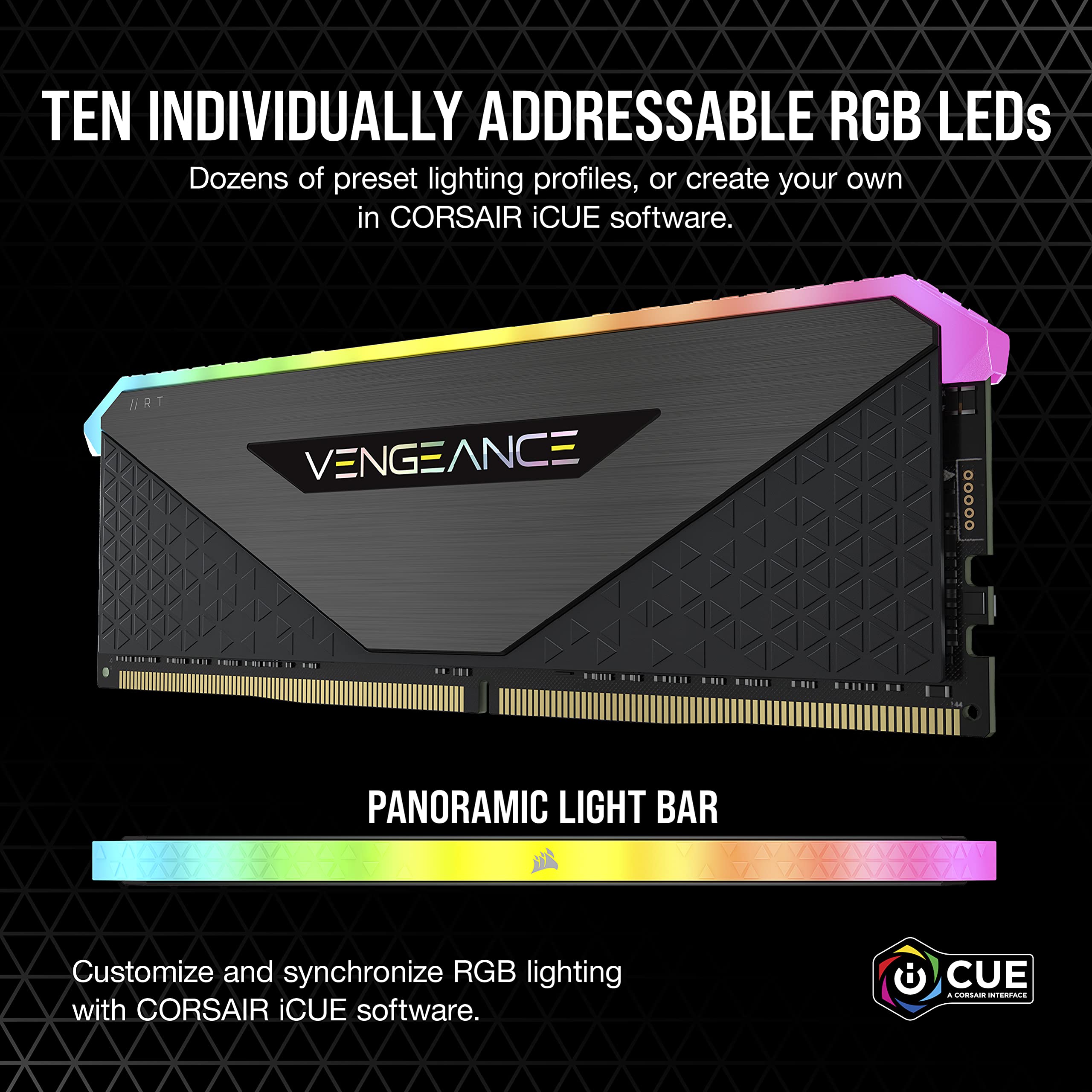 Corsair Vengeance Rgb Rt 32Gb (2X16Gb) Ddr4 3600 (Pc4-28800) C16 1.35V Desktop Memory, Black