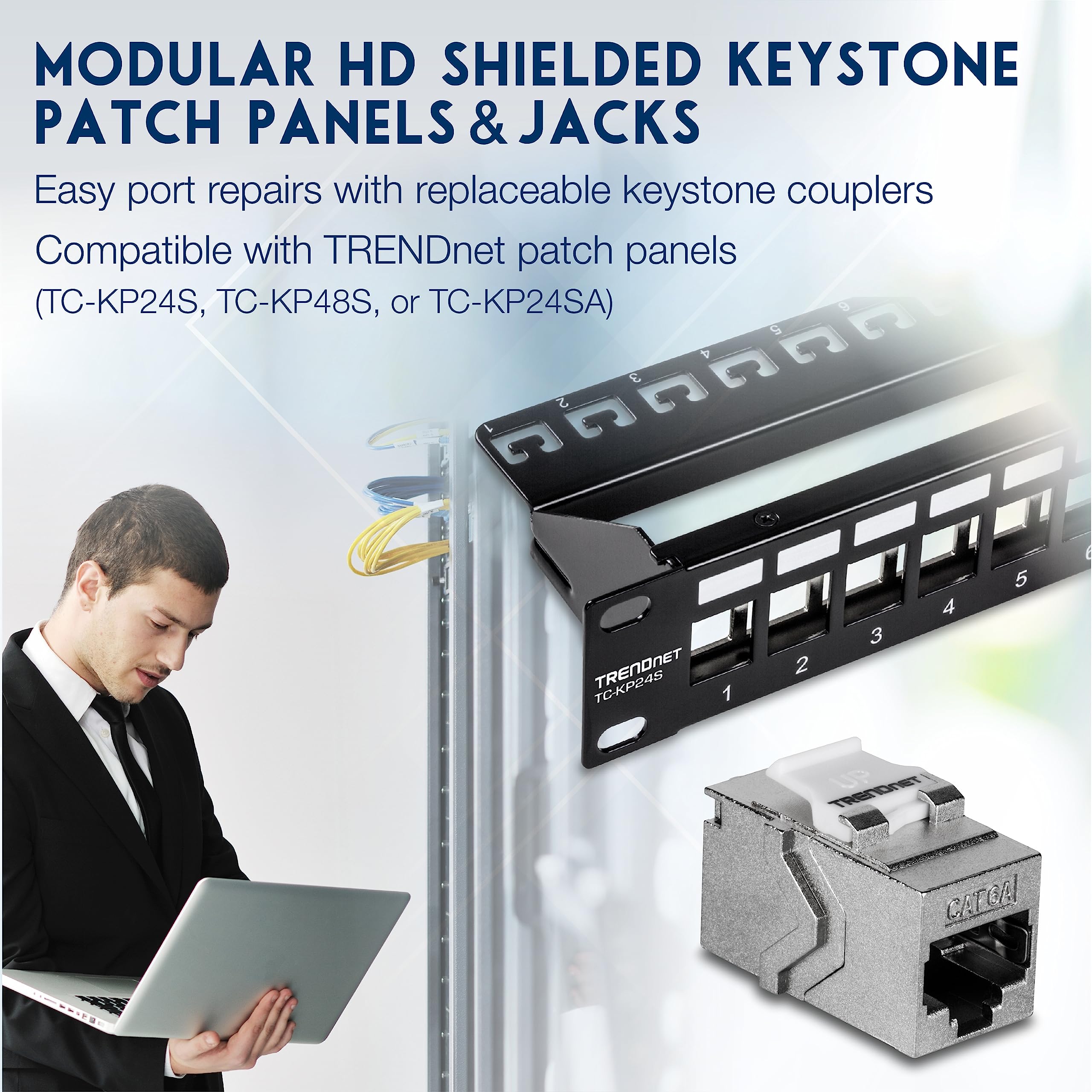 Trendnet Cat6A Rj45 Keystone Inline Coupler Keystone Jack, 6 Pack, Tc Kc06C6A, Keystone Jack Female To Female For Wall Plates & Blank Shielded Keystone Patch Panels, Silver