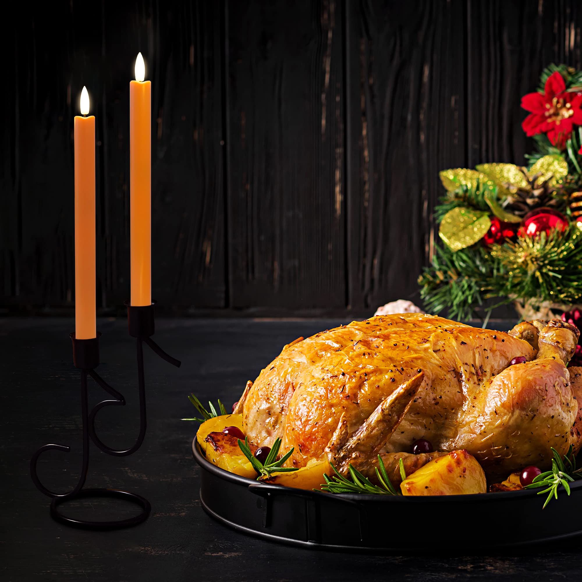 Stmarry Flameless Orange Taper Candles With Remote   10 Inch Led Candlesticks Flickering, Realistic 3D Flame With Wick, Warm Whi