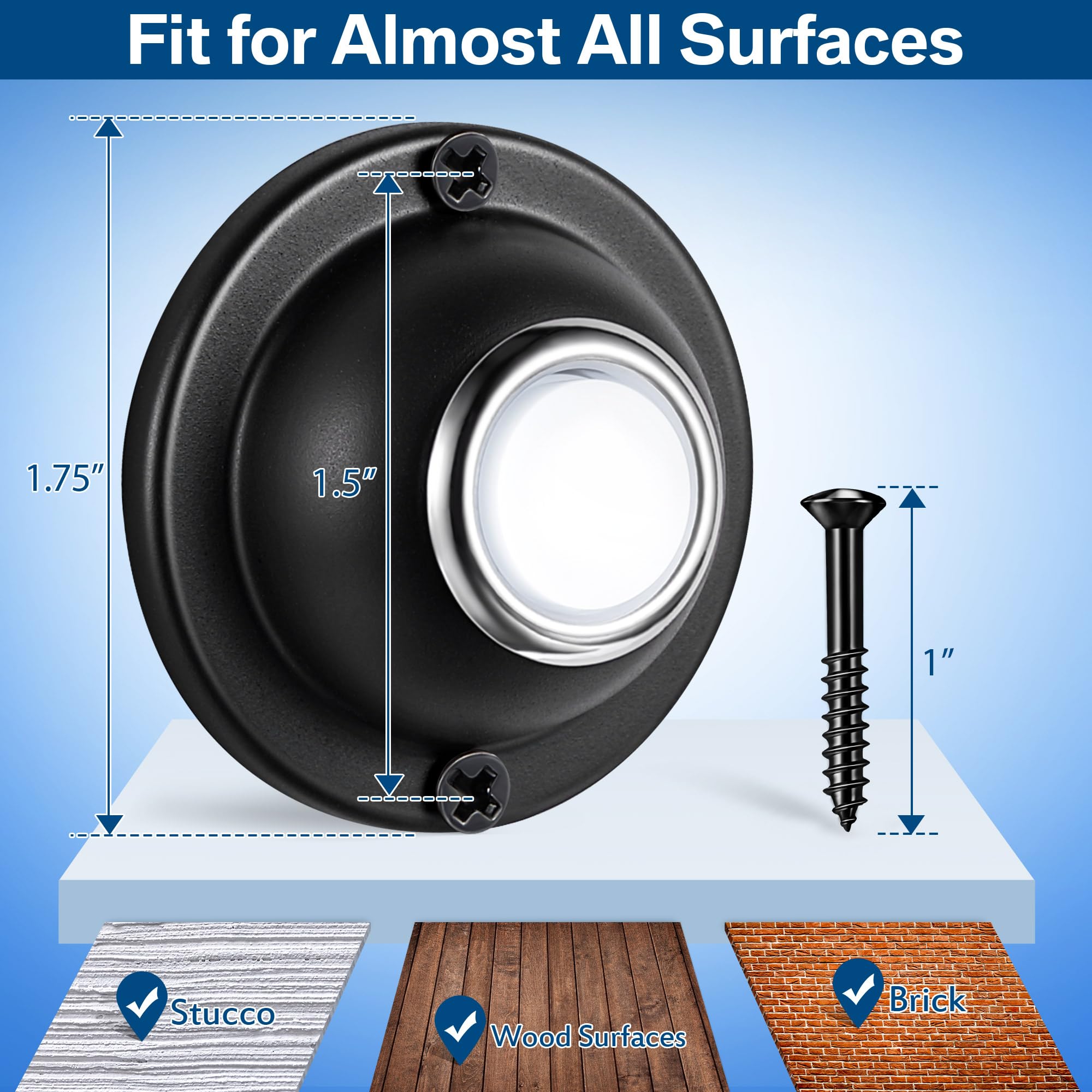 Dreyoo Round Metal Doorbell Push Button, Black Wired Lighted Up Led Doorbell Button Replacement Solid Iron Doorbell For Home Fro